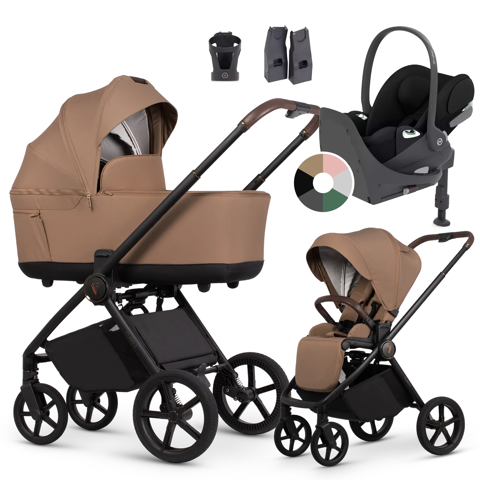 Venicci Claro 2 + Cybex Cloud T + baza T + AKCESORIA - 4w1 | Caramel
