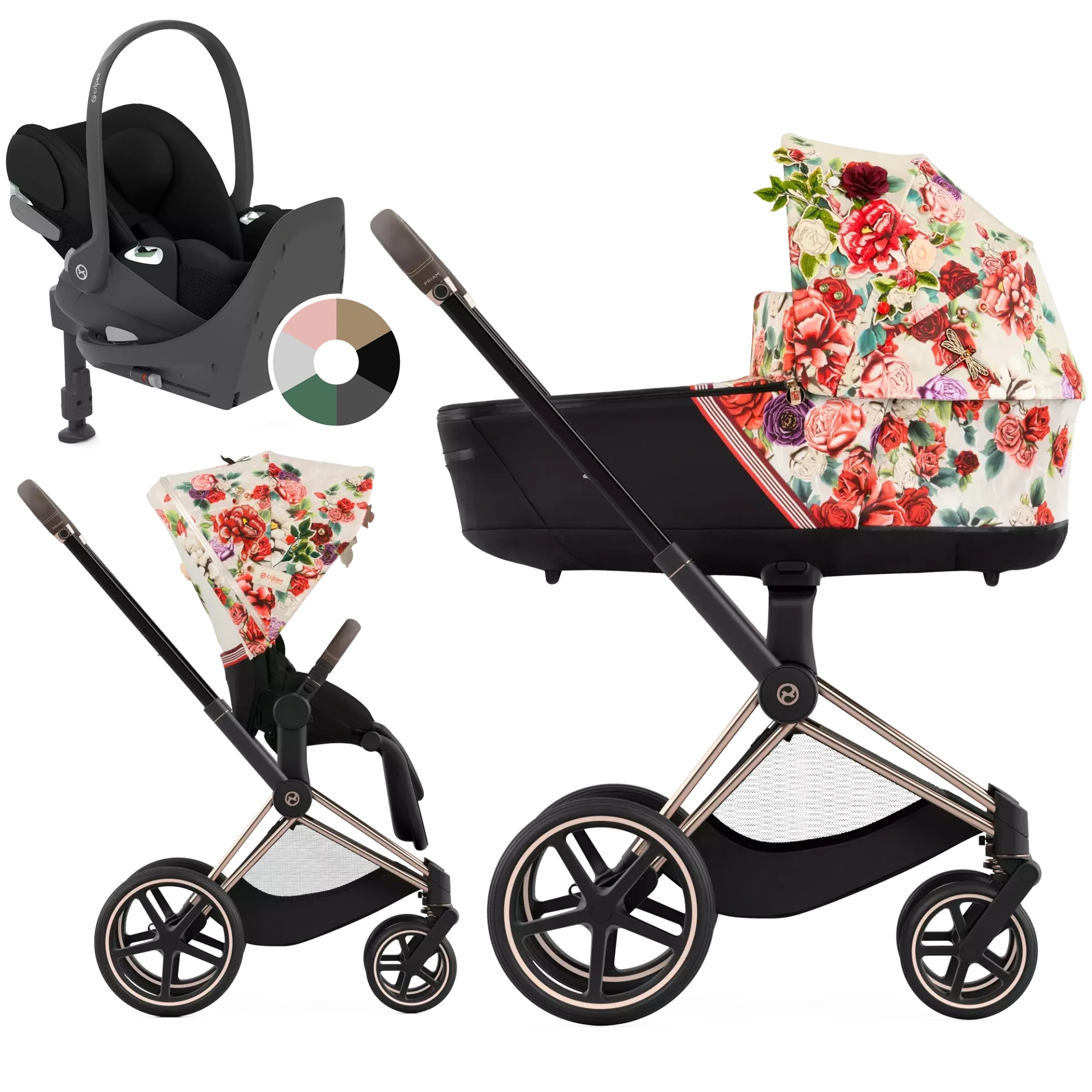 Cybex Priam 4.0 + Cybex Cloud T i-Size + baza T - 4w1 | Spring Blossom Light - Fashion Collection