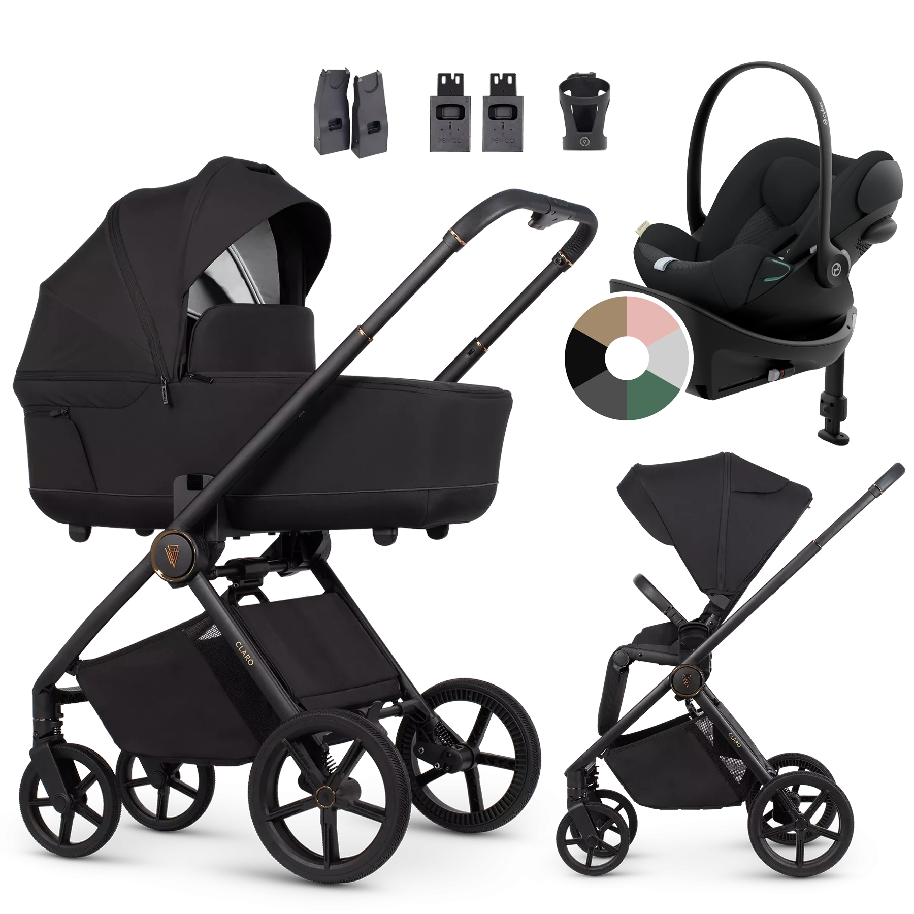 Venicci Claro + Cybex Cloud G + baza G +AKCESORIA - 4w1 | Noir
