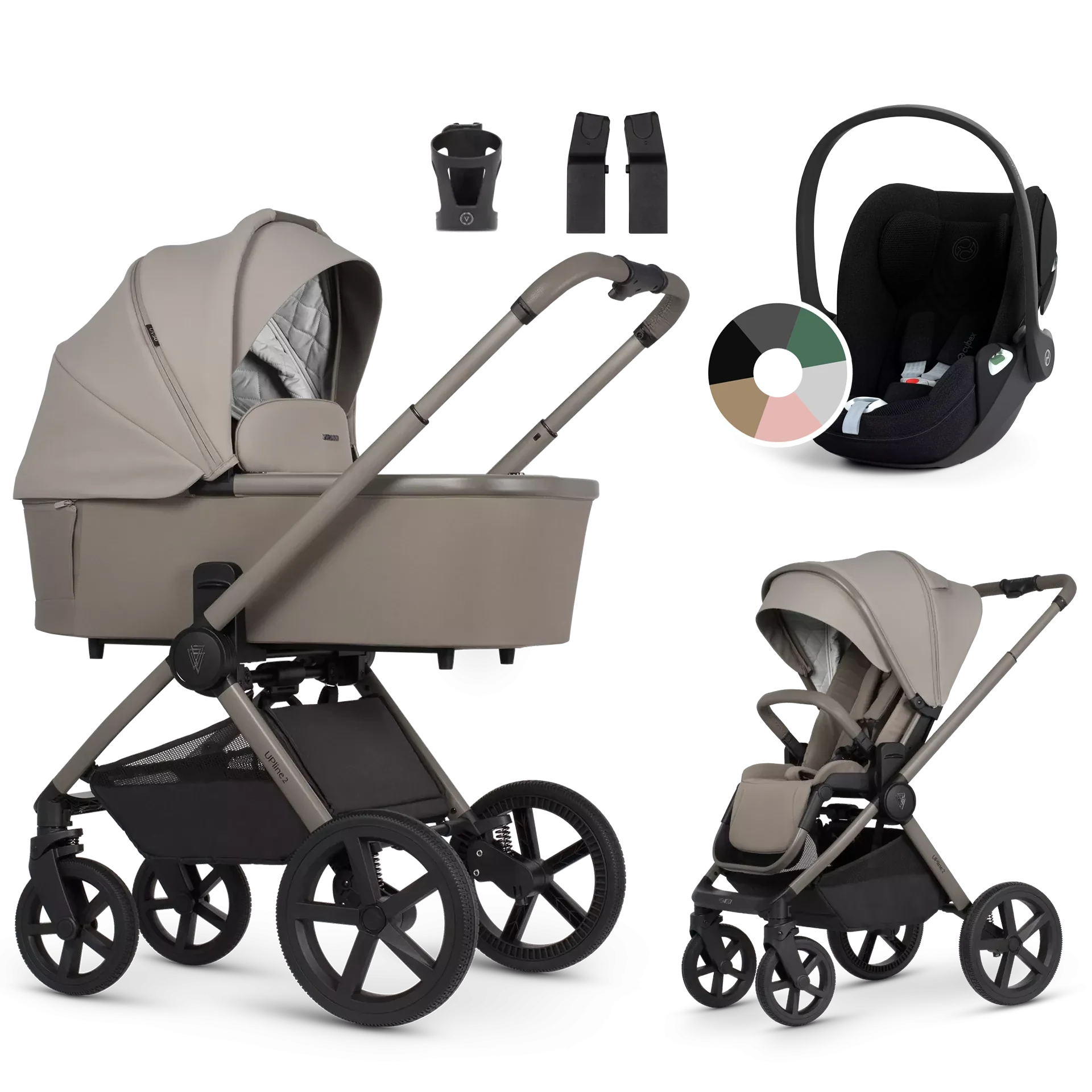 Venicci Upline 2 + Cybex Cloud T i-Size - wózek 3w1 | Taupe