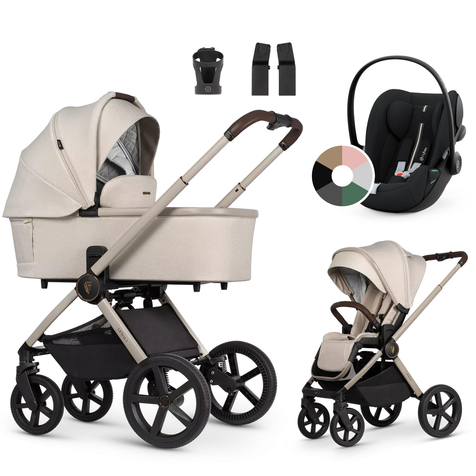 Venicci Upline 2 + Cybex Cloud G i-Size +AKCESORIA - 3w1 | Stone Beige