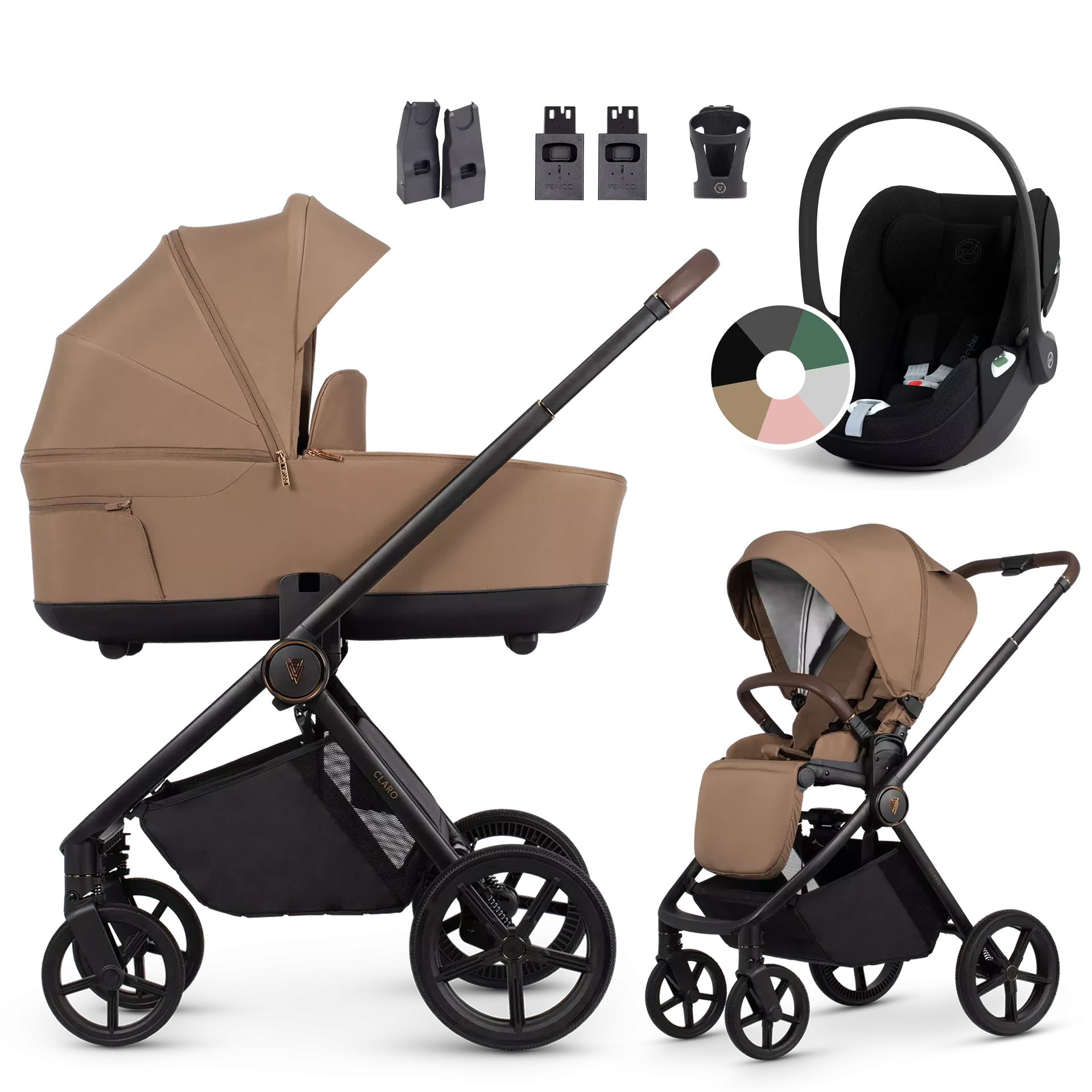 Venicci Claro + Cybex Cloud T i-Size +AKCESORIA - 3w1 | Caramel