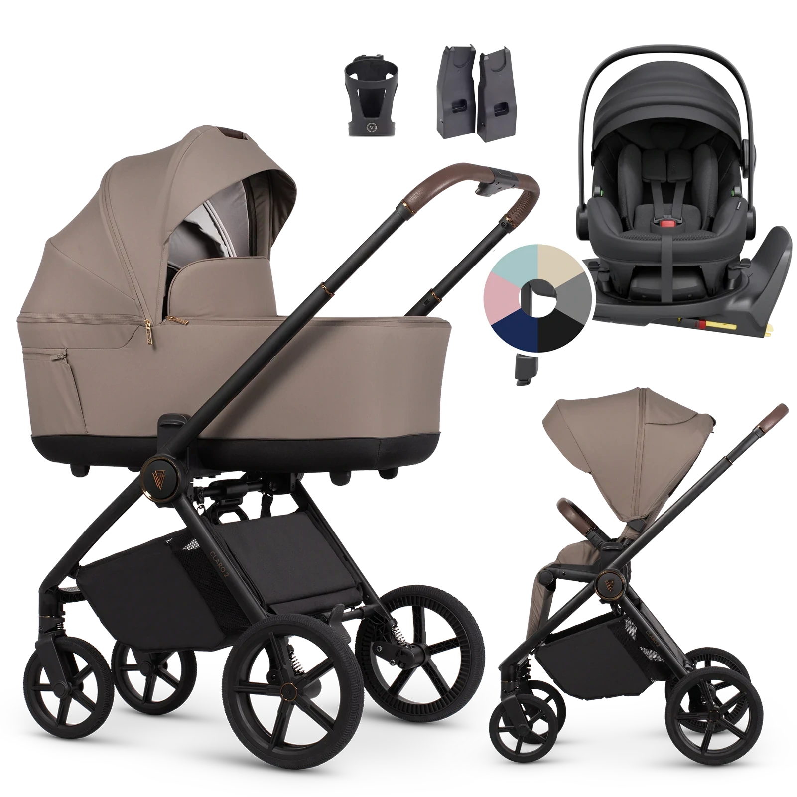 Venicci Claro 2 + Avionaut 3 + baza IQ Orbit + AKCESORIA - 4w1 | Almond