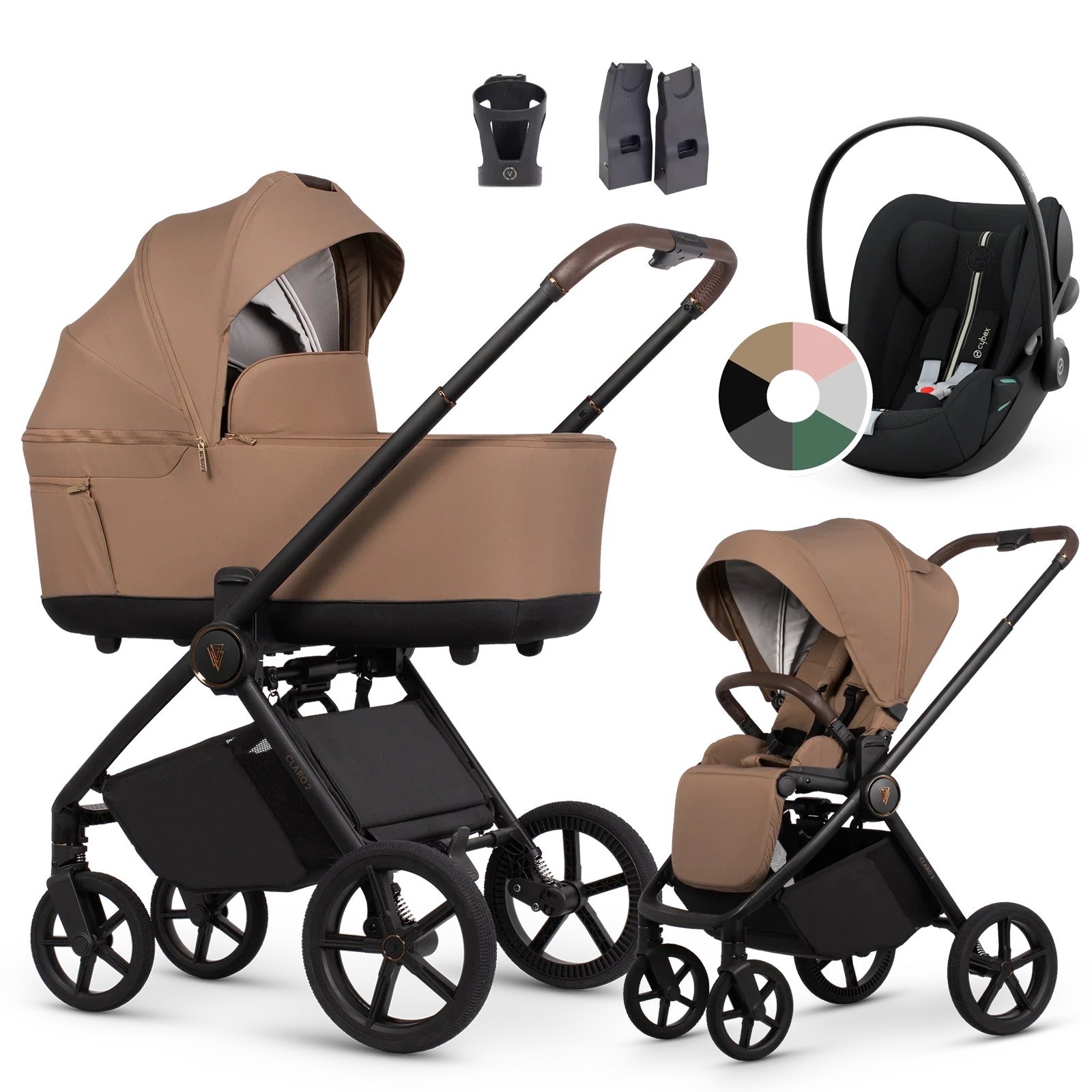 Venicci Claro 2 + Cybex Cloud G3 i-Size + AKCESORIA - 3w1 | Caramel