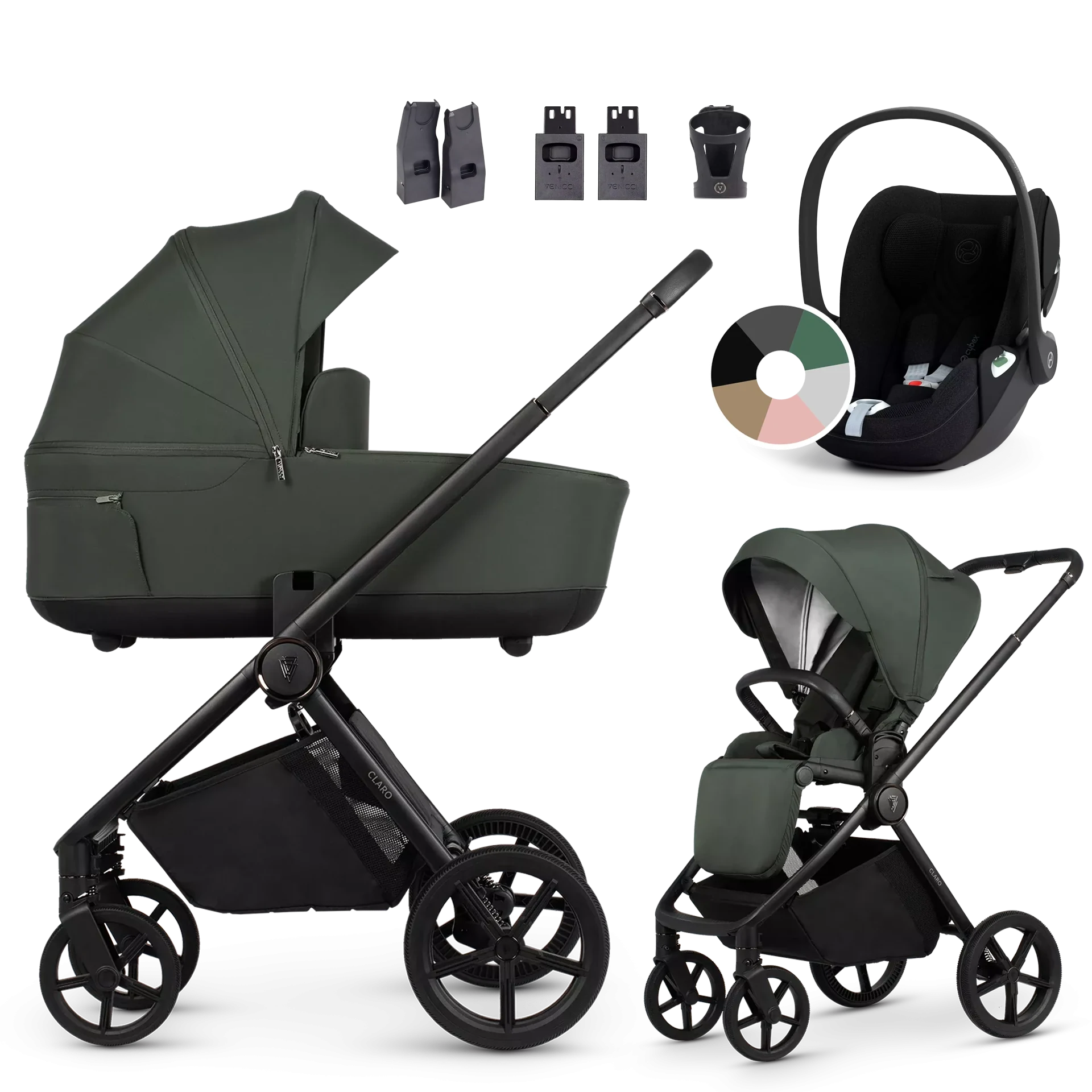 Venicci Claro + Cybex Cloud T i-Size +AKCESORIA - 3w1 | Forest