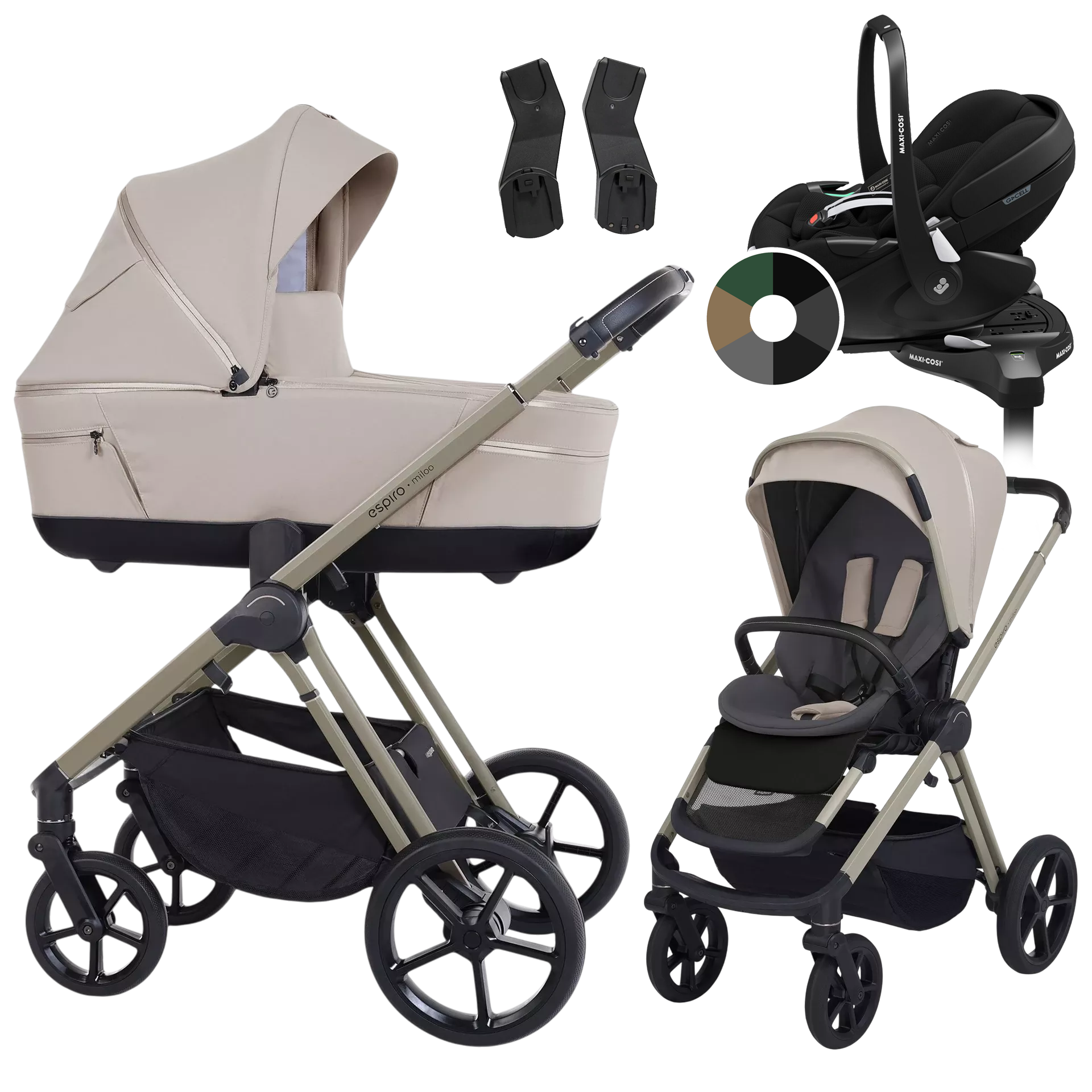 Espiro Miloo + Maxi-Cosi Pebble 360 Pro2 + baza +GRATIS - 4w1 | 219 White Pearl