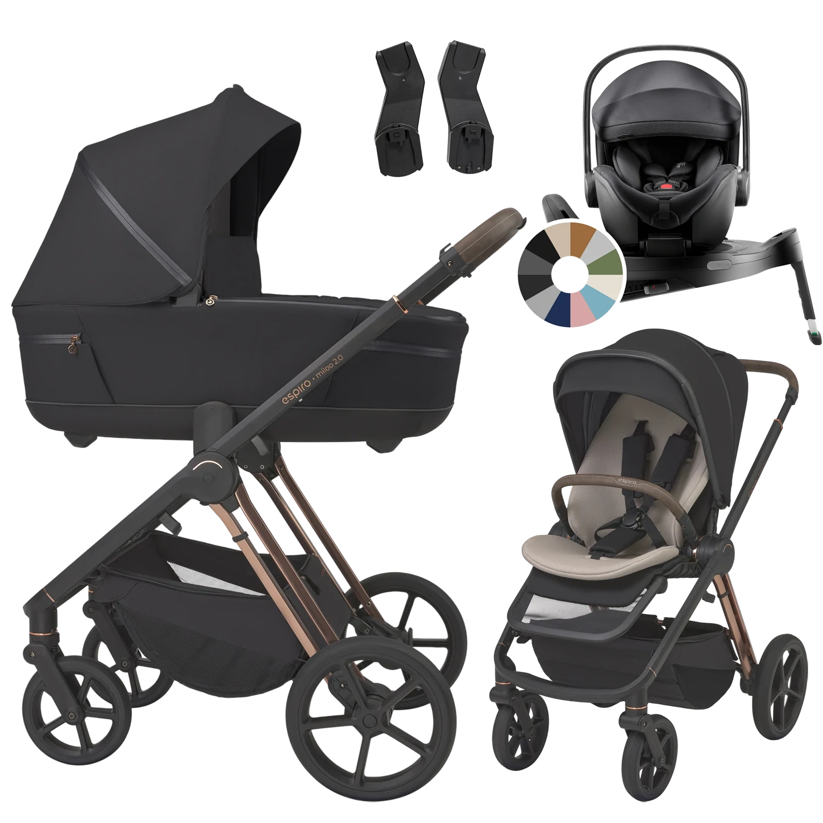 Espiro Miloo 2.0 + Britax Römer Baby-Safe Pro + baza Vario 5Z +GRATIS - 4w1 |  310 Diamond Black