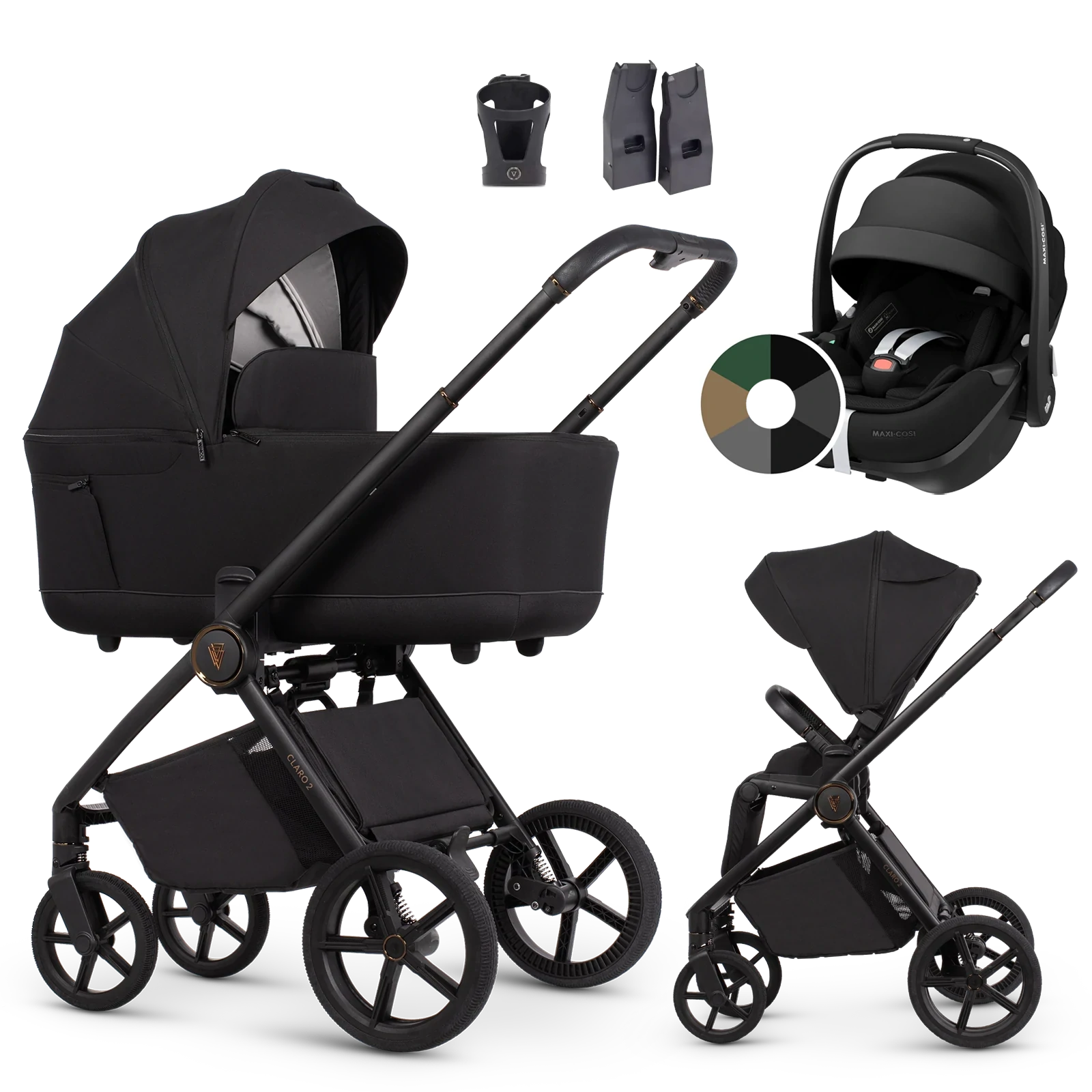 Venicci Claro 2 + Maxi-Cosi Pebble 360 Pro2 + AKCESORIA - 3w1 | Noir