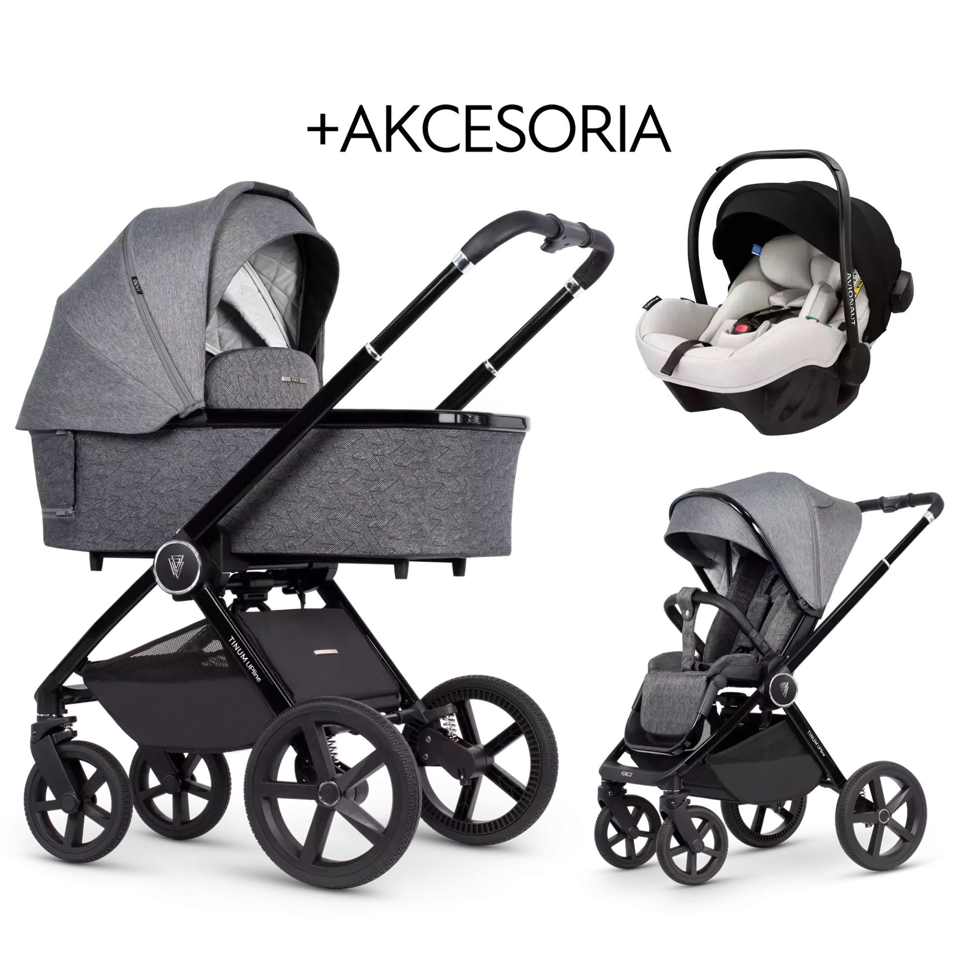 Venicci Tinum Upline + Avionaut Pixel Pro 2.0 C + AKCESORIA - 3w1 | Slate Grey
