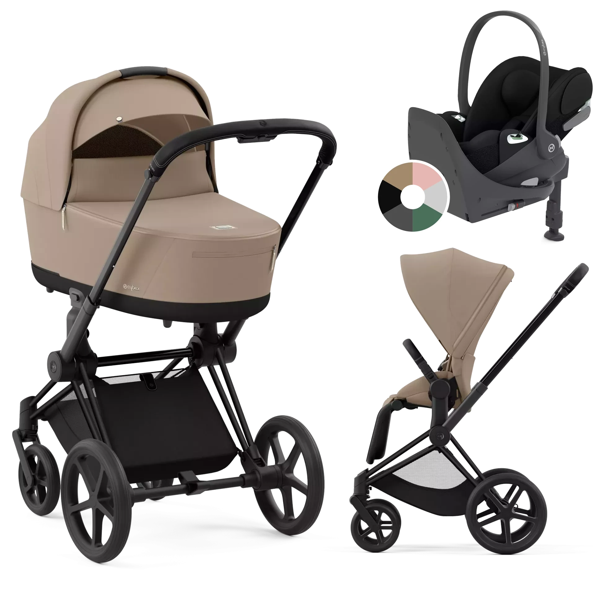 Cybex Priam 4.0 + Cybex Cloud T i-Size + baza T - 4w1 | Cozy Beige (Matt Black Frame)