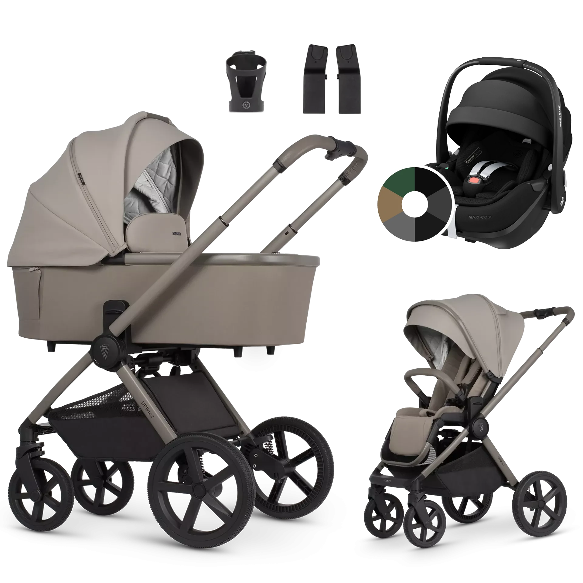 Venicci Upline 2 + Maxi-Cosi Pebble 360 Pro2 +AKCESORIA - 3w1 | Taupe