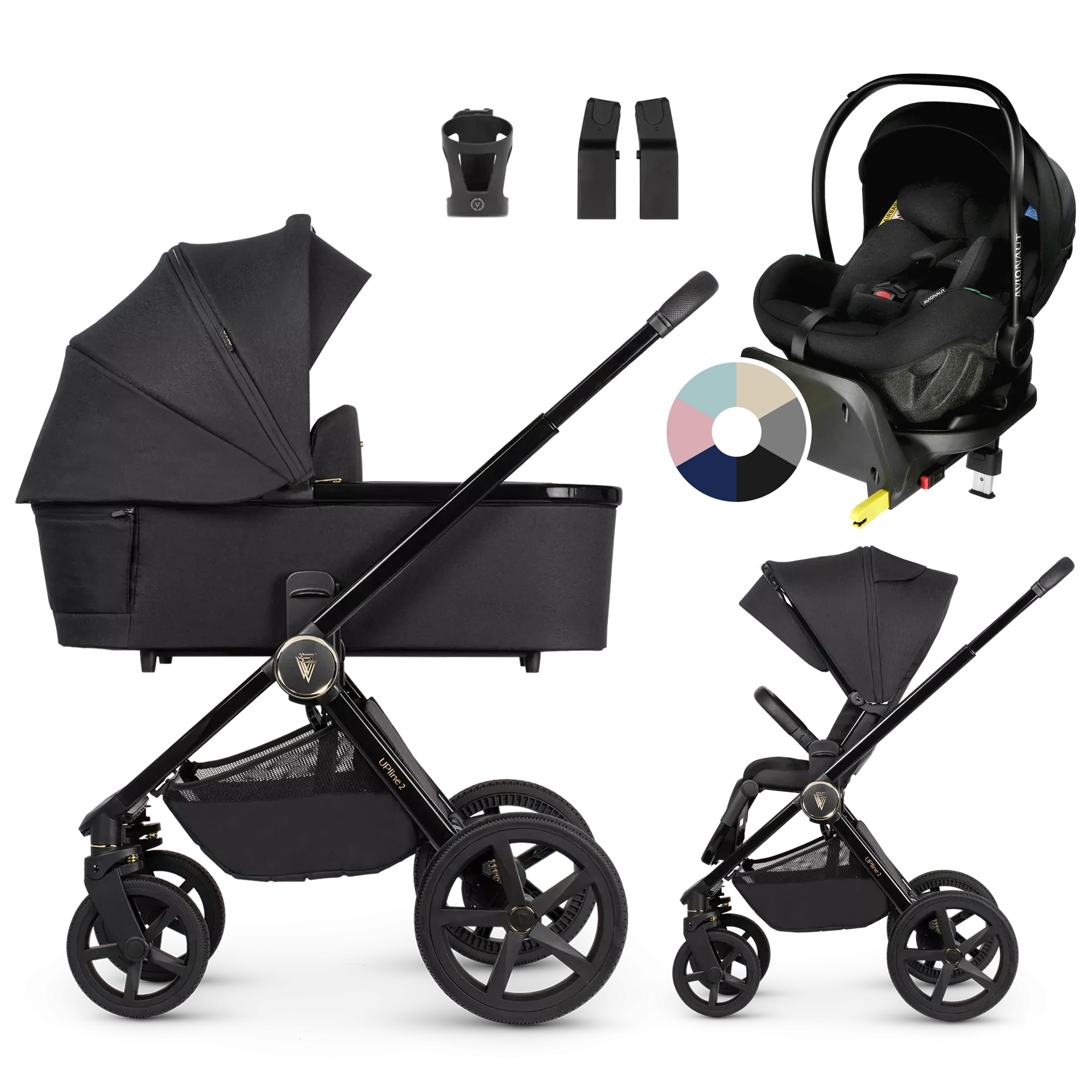 Venicci Upline 2 + Avionaut Pixel Pro 2.0 C + baza IQ Orbit +AKCESORIA - 4w1 | All Black