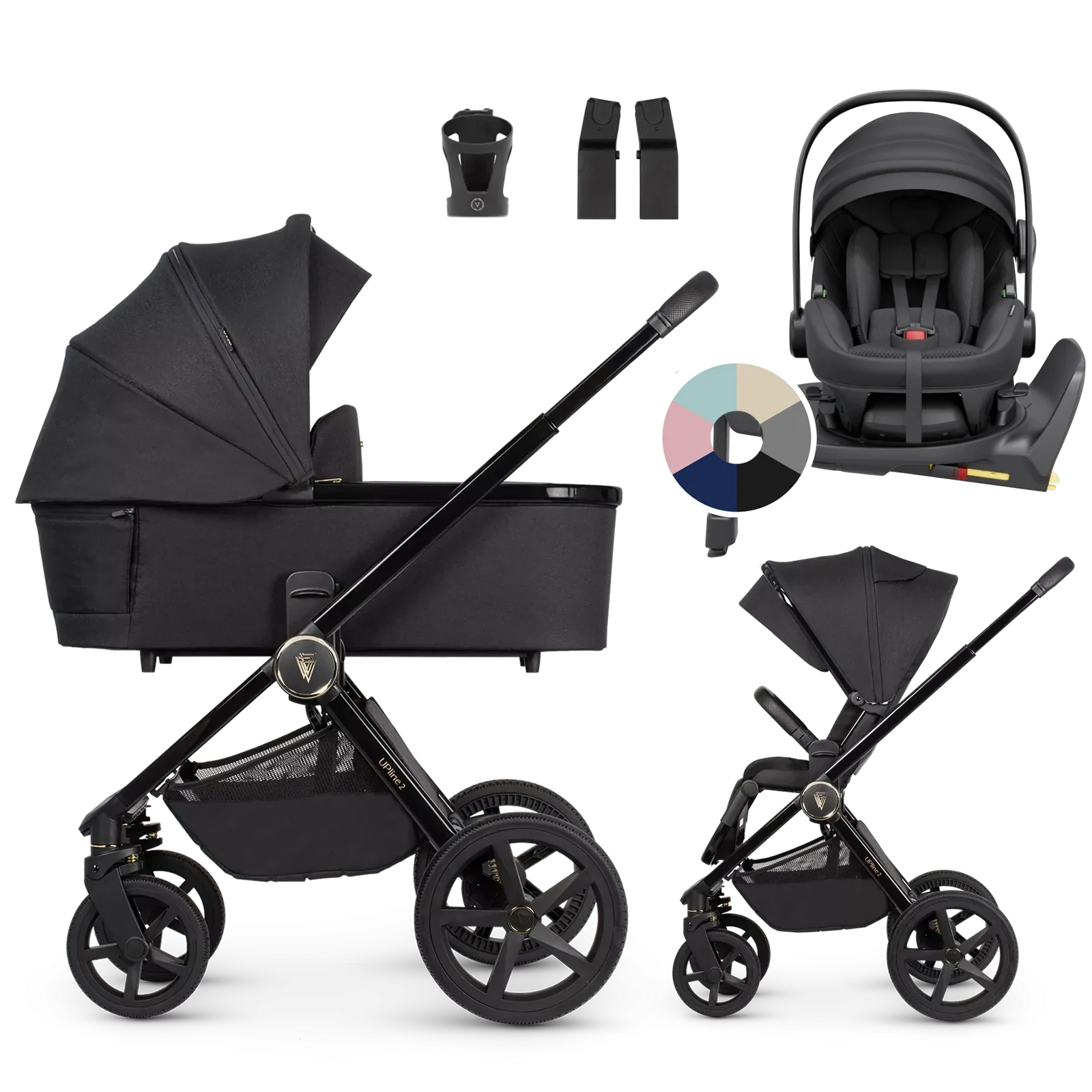 Venicci Upline 2 + Avionaut Pixel 3 + baza IQ Orbit + AKCESORIA - 4w1 | All Black