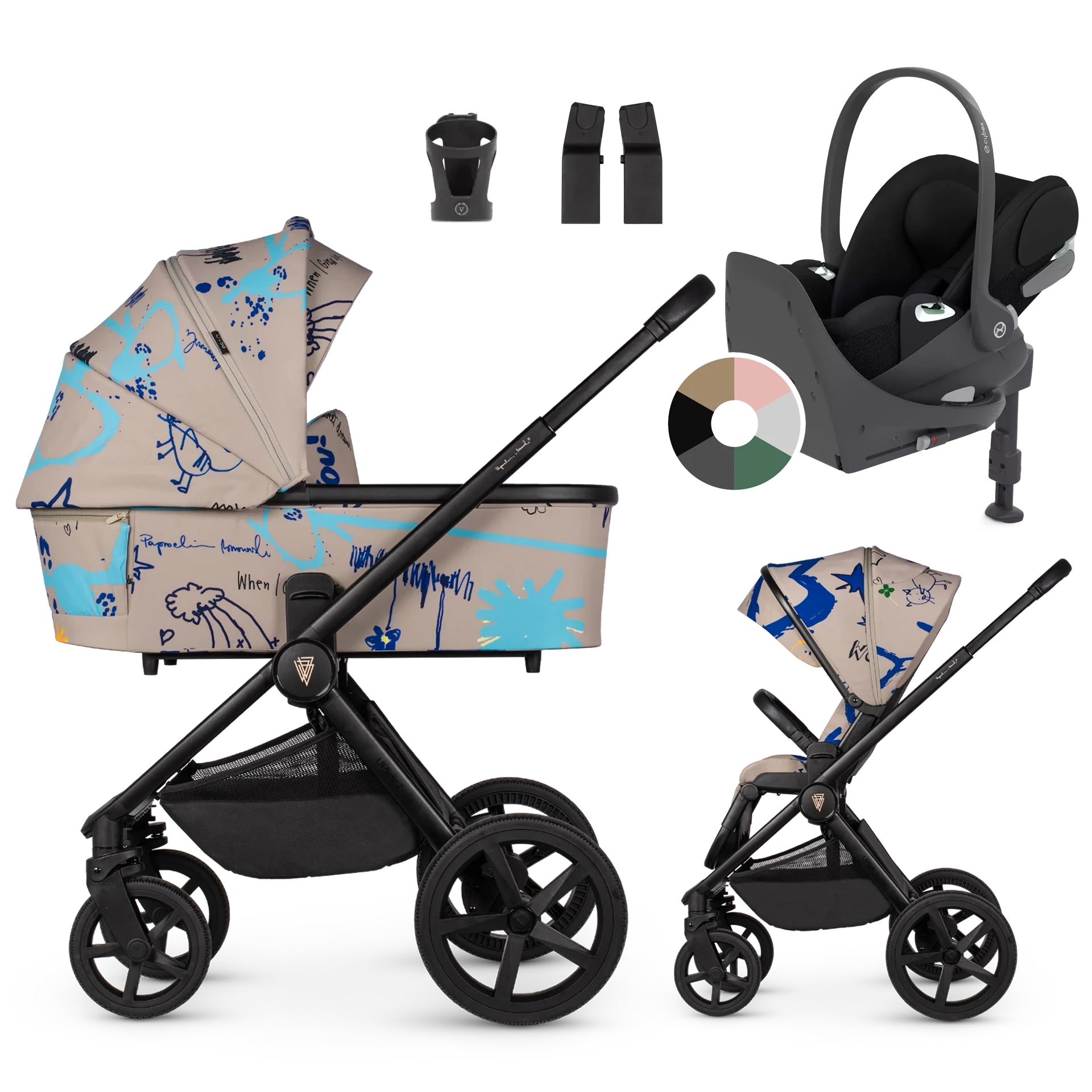 Venicci Upline 2 + Cybex Cloud T + baza T +AKCESORIA - 4w1 | Beige