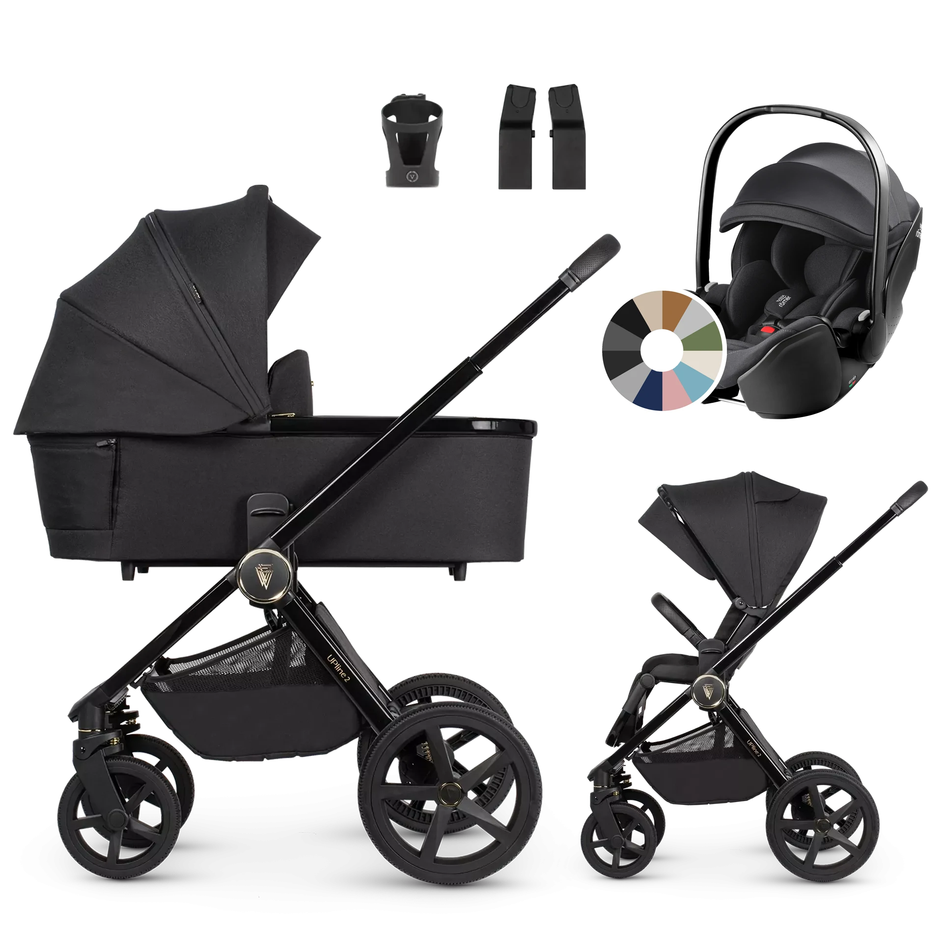 Venicci Upline 2 + Britax Römer Baby-Safe Pro +AKCESORIA - 3w1 | All Black