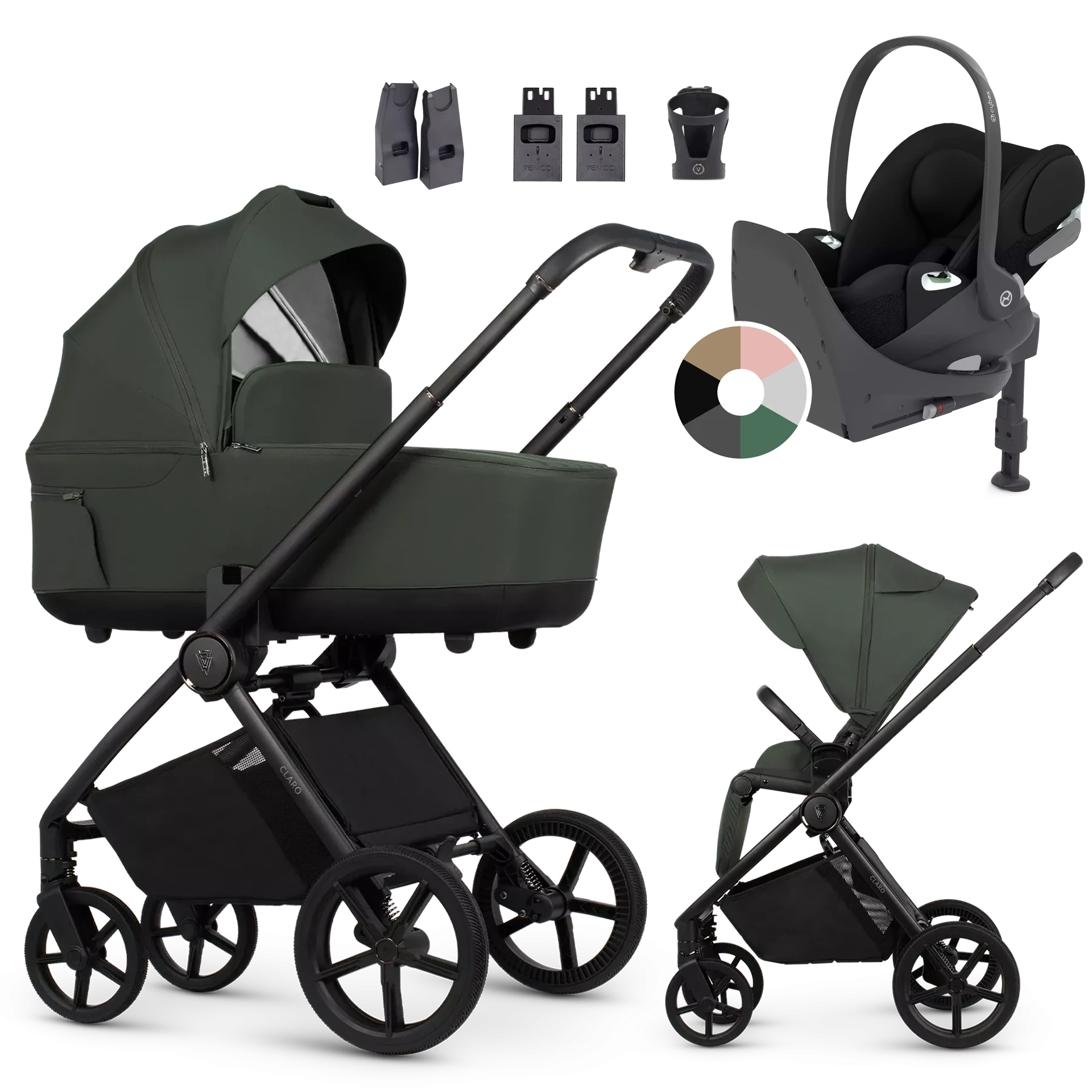 Venicci Claro + Cybex Cloud T + baza T +AKCESORIA - 4w1 | Forest