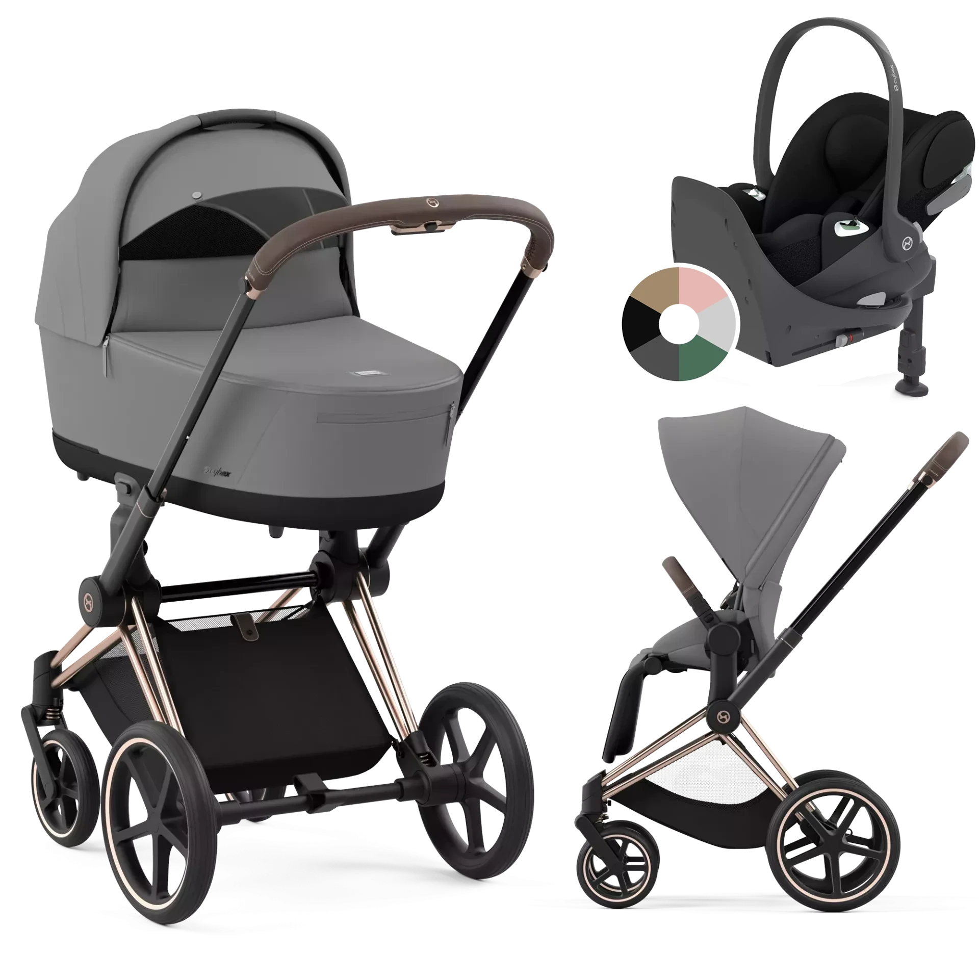 Cybex Priam 4.0 + Cybex Cloud T i-Size + baza T - 4w1 | Mirage Grey (Rosegold Frame)