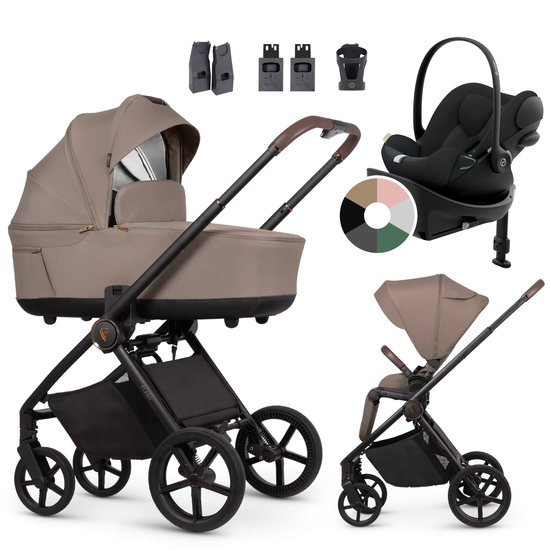 Venicci Claro + Cybex Cloud G + baza G +AKCESORIA - 4w1 | Almond