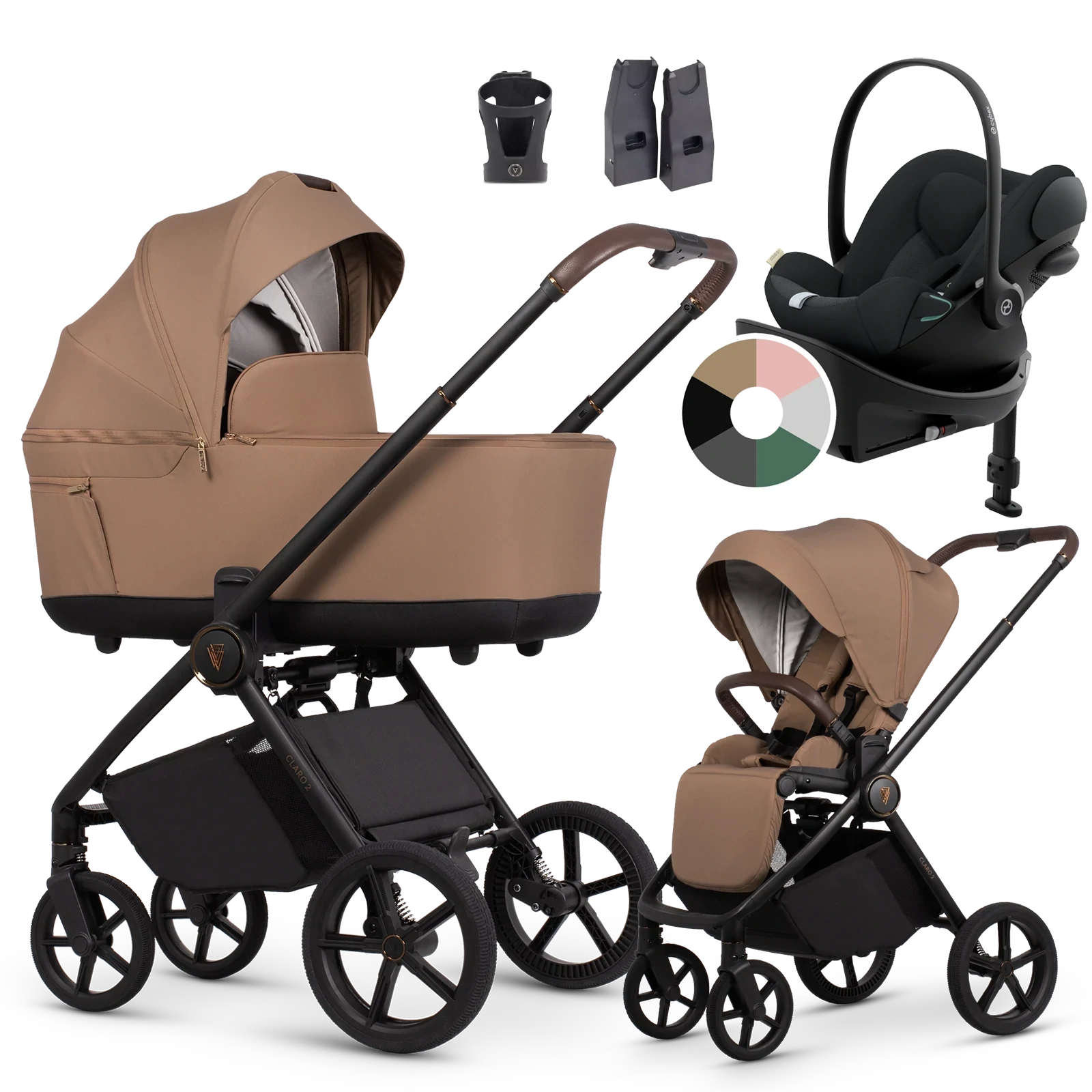 Venicci Claro 2 + Cybex Cloud G3 + baza G3 + AKCESORIA - 4w1 | Caramel