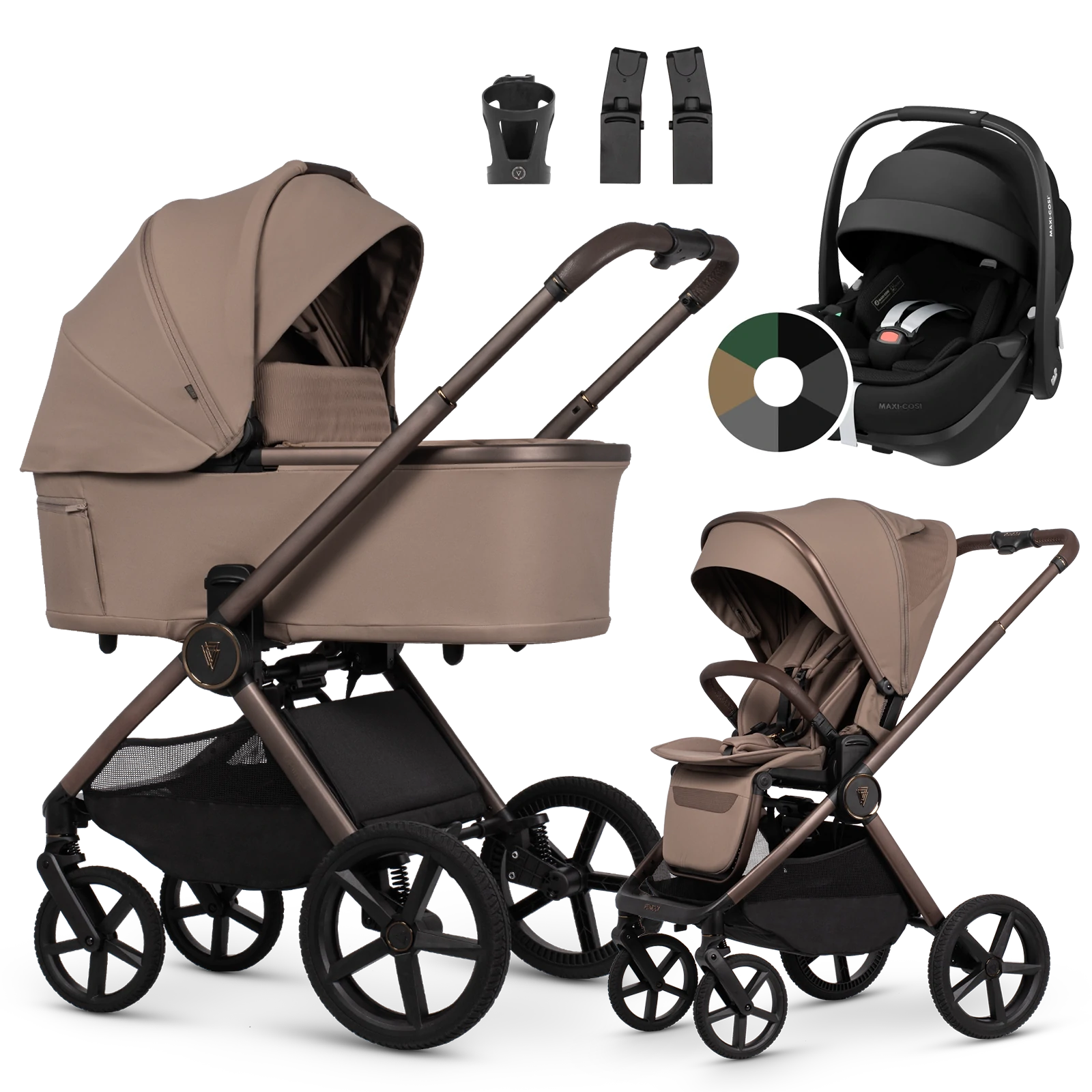 Venicci Upline 3 + Maxi-Cosi Pebble 360 Pro2 + AKCESORIA - 3w1 | Sand