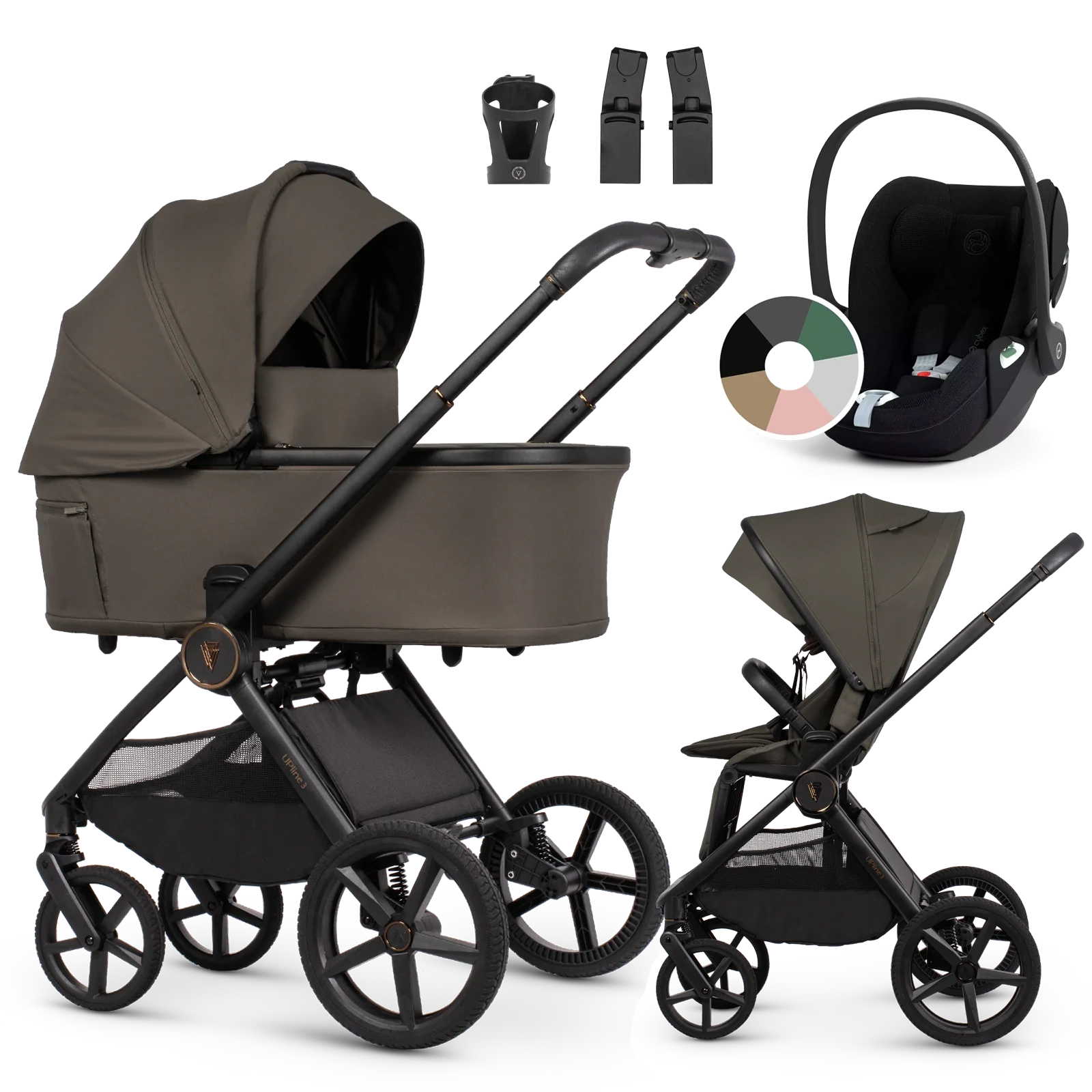 Venicci Upline 3 + Cybex Cloud T i-Size + AKCESORIA - 3w1 | Truffle