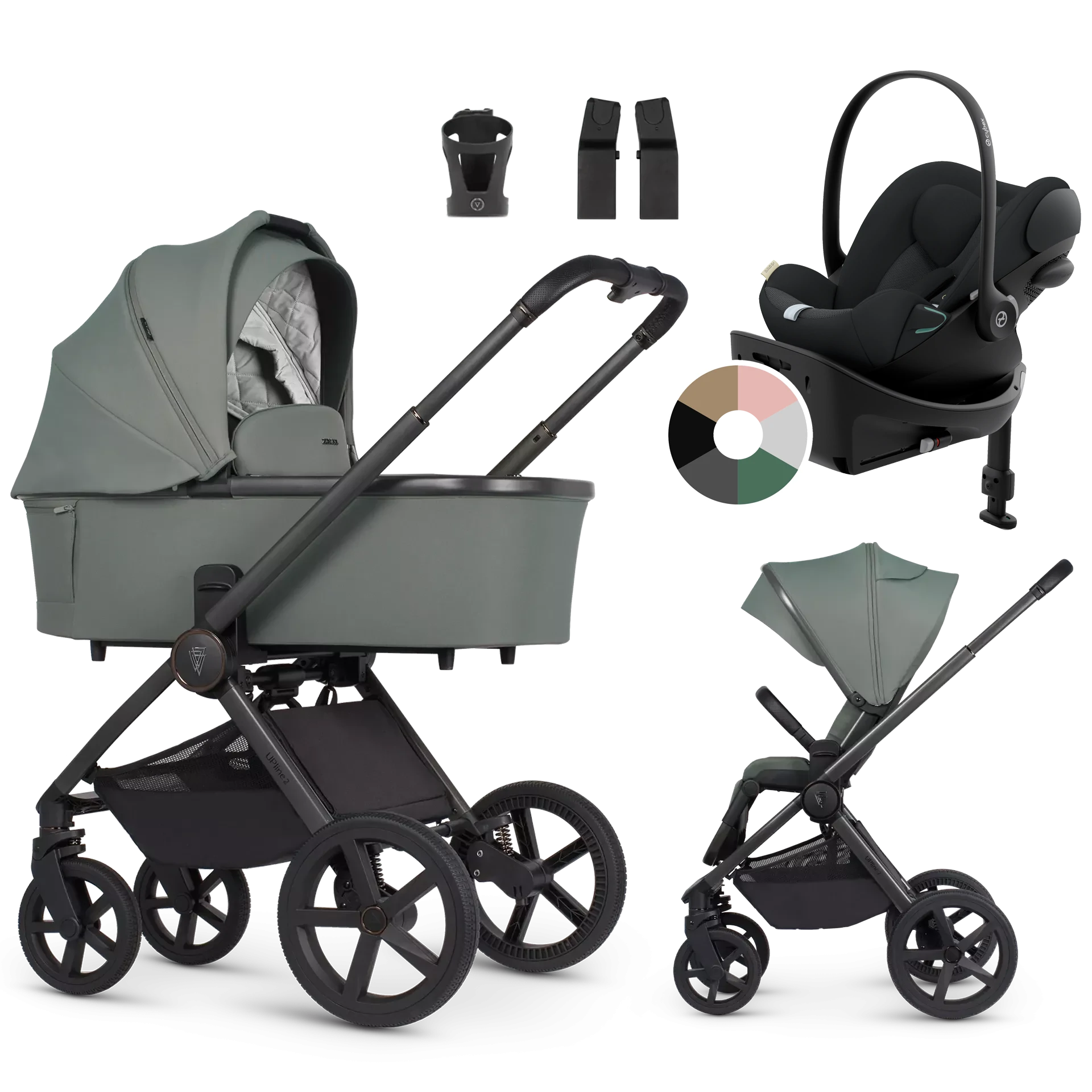 Venicci Upline 2 + Cybex Cloud G + baza G +AKCESORIA - 4w1 | Aloe