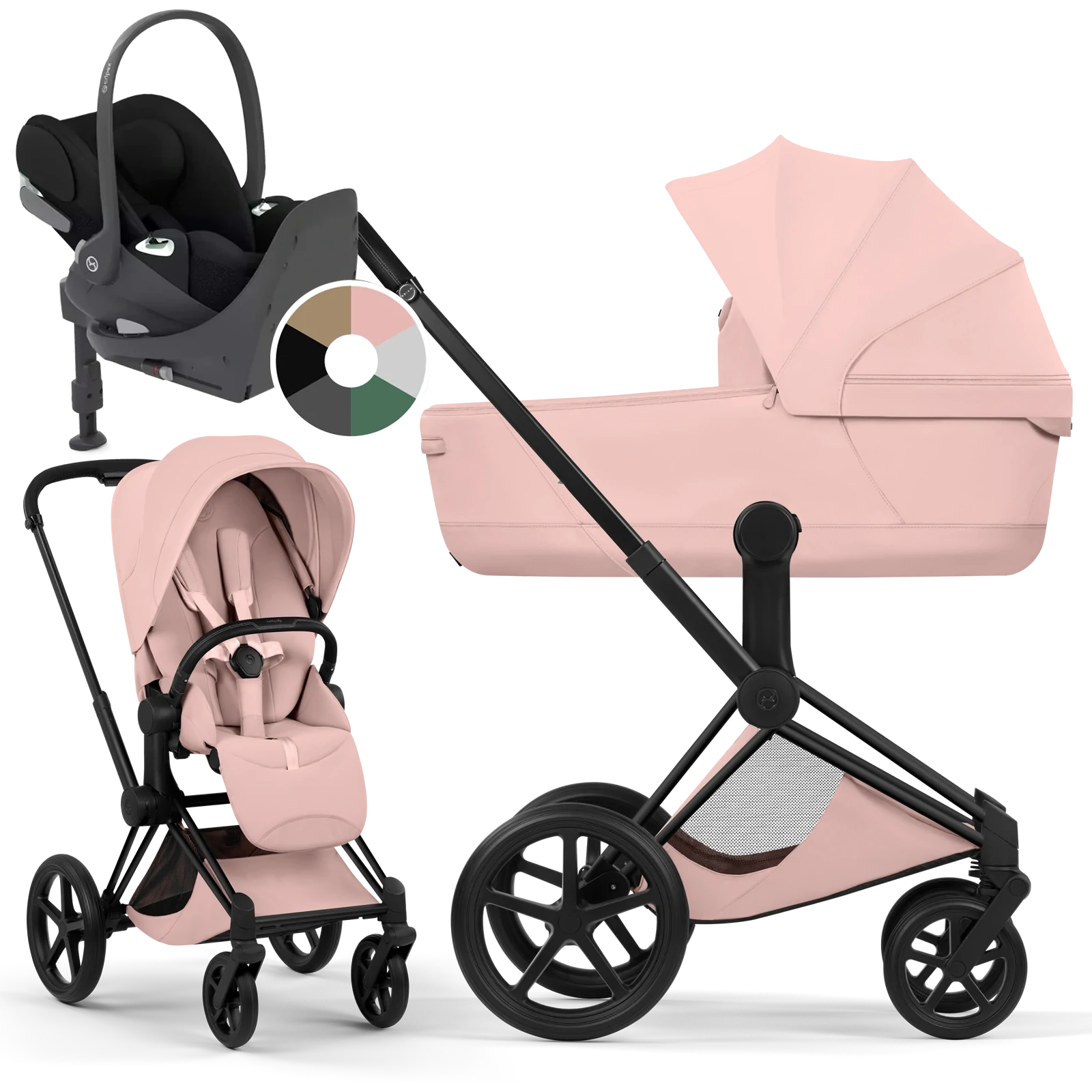 Cybex Priam 5.0 - wózek 4w1 | Peach Pink - Matt Black (Style)
