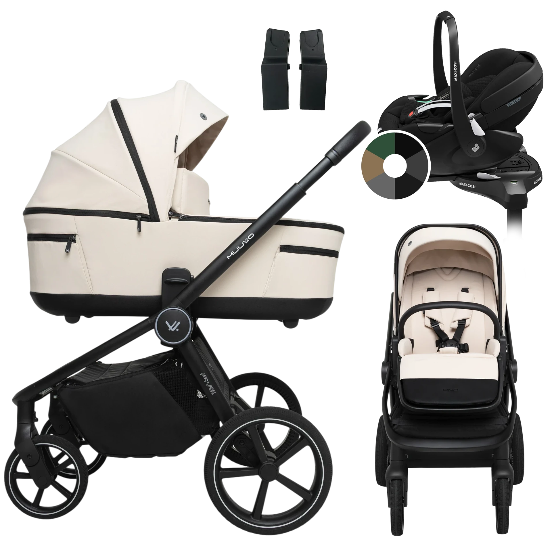 Muuvo Five + Maxi-Cosi Pebble 360 Pro2 + baza +GRATIS - 4w1 | Desert Sand