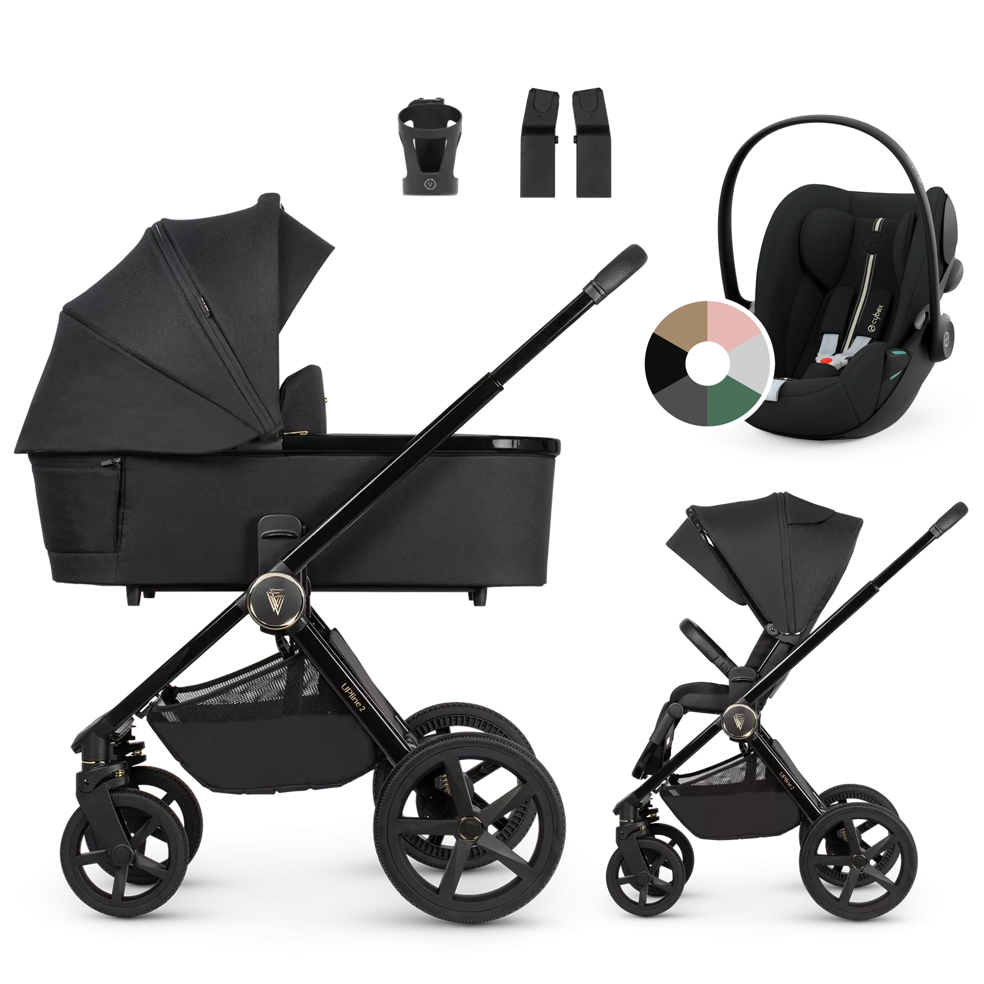 Venicci Upline 2 + Cybex Cloud G i-Size +AKCESORIA - 3w1 | All Black