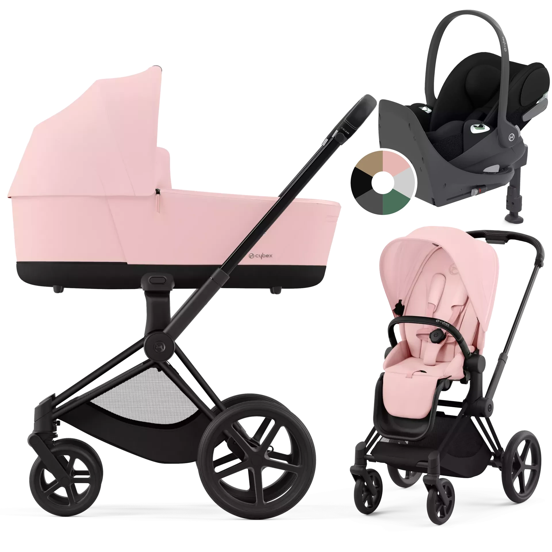 Cybex Priam 4.0 + Cybex Cloud T i-Size + baza T - 4w1 | Peach Pink (Matt Black Frame)