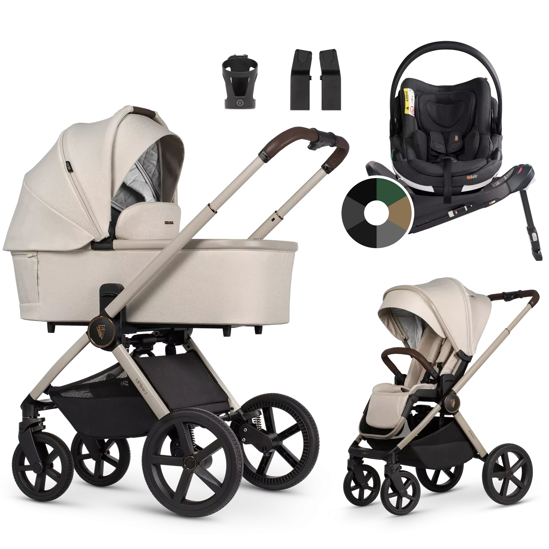 Venicci Upline 2 + BeSafe Go Beyond + baza Beyond +AKCESORIA - 4w1 | Stone Beige