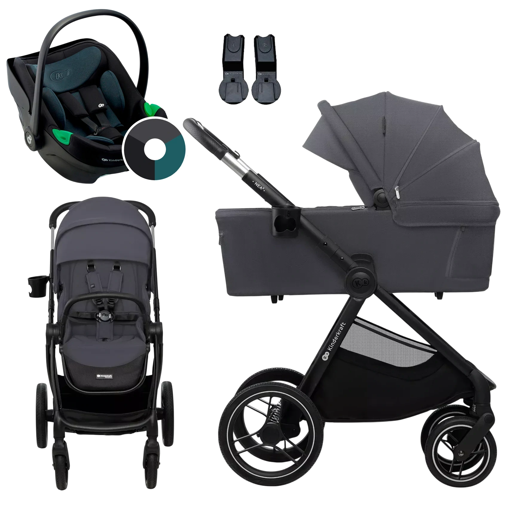 Kinderkraft Nea 2 + Kinderkraft i-Care +GRATIS - 3w1 | Deep Grey