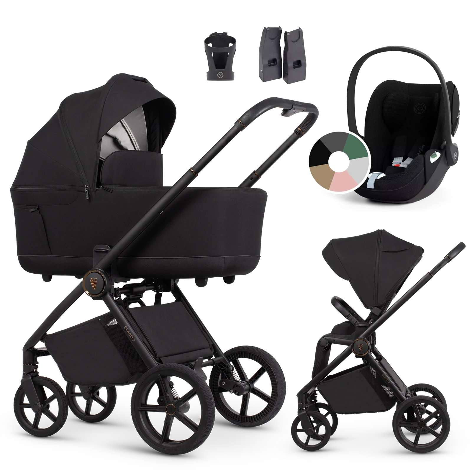 Venicci Claro 2 + Cybex Cloud T i-Size + AKCESORIA - 3w1 | Noir