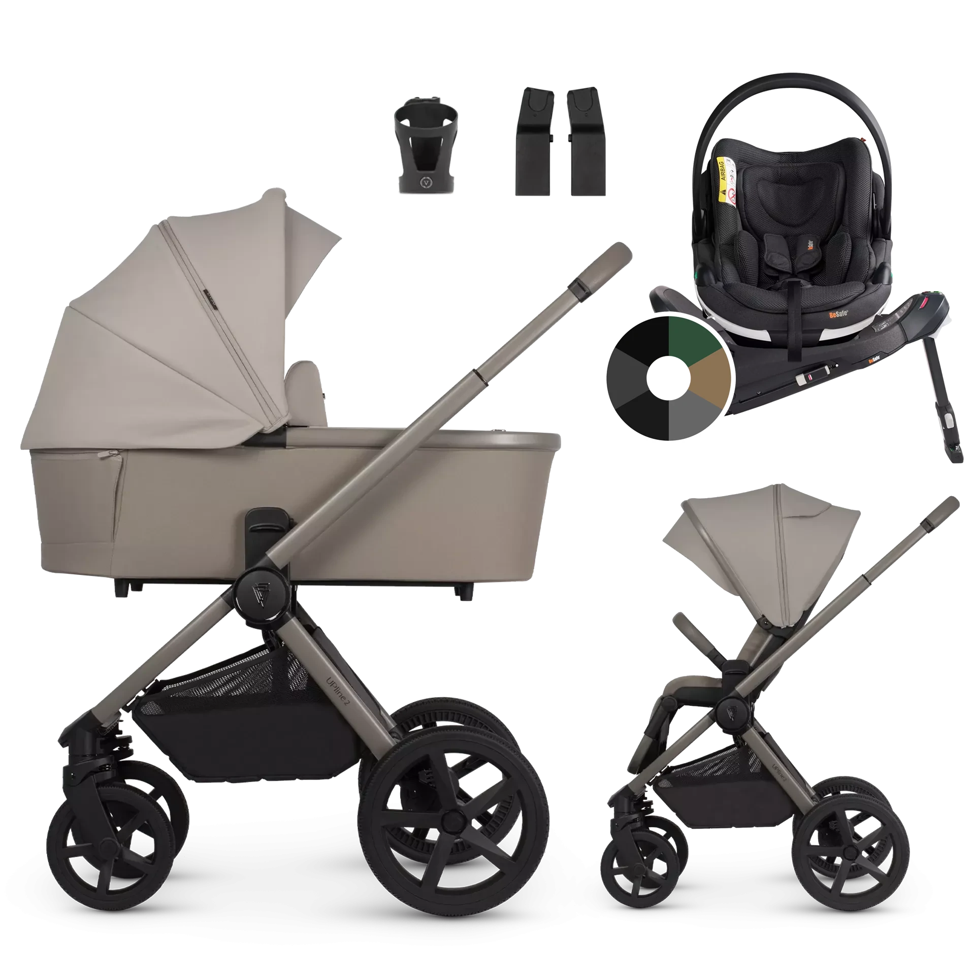 Venicci Upline 2 + BeSafe Go Beyond + baza Beyond +AKCESORIA - 4w1 | Taupe