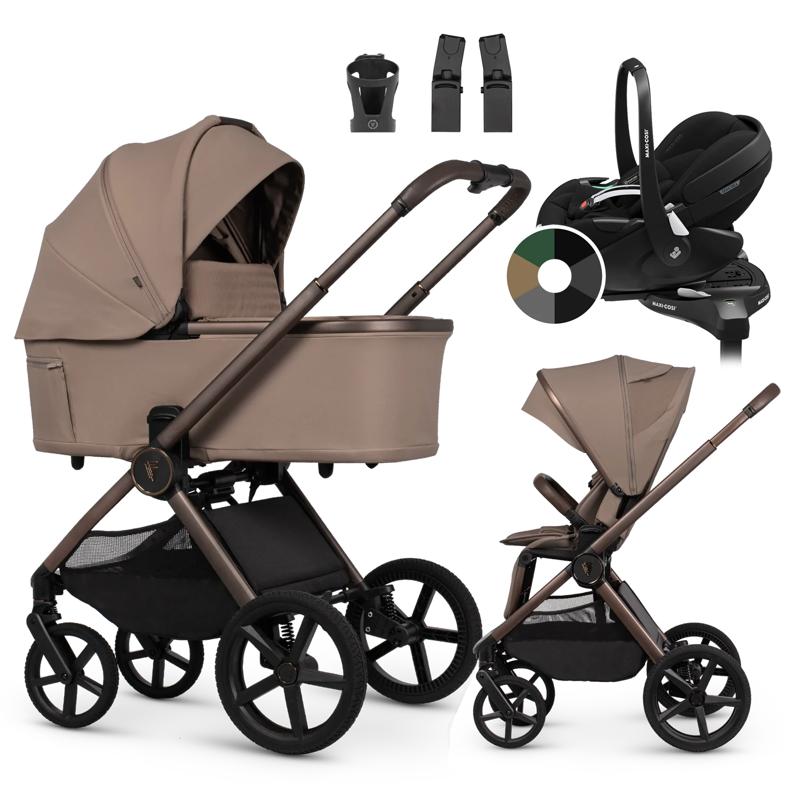 Venicci Upline 3 + Maxi-Cosi Pebble 360 Pro2 + baza + AKCESORIA - 4w1 | Sand