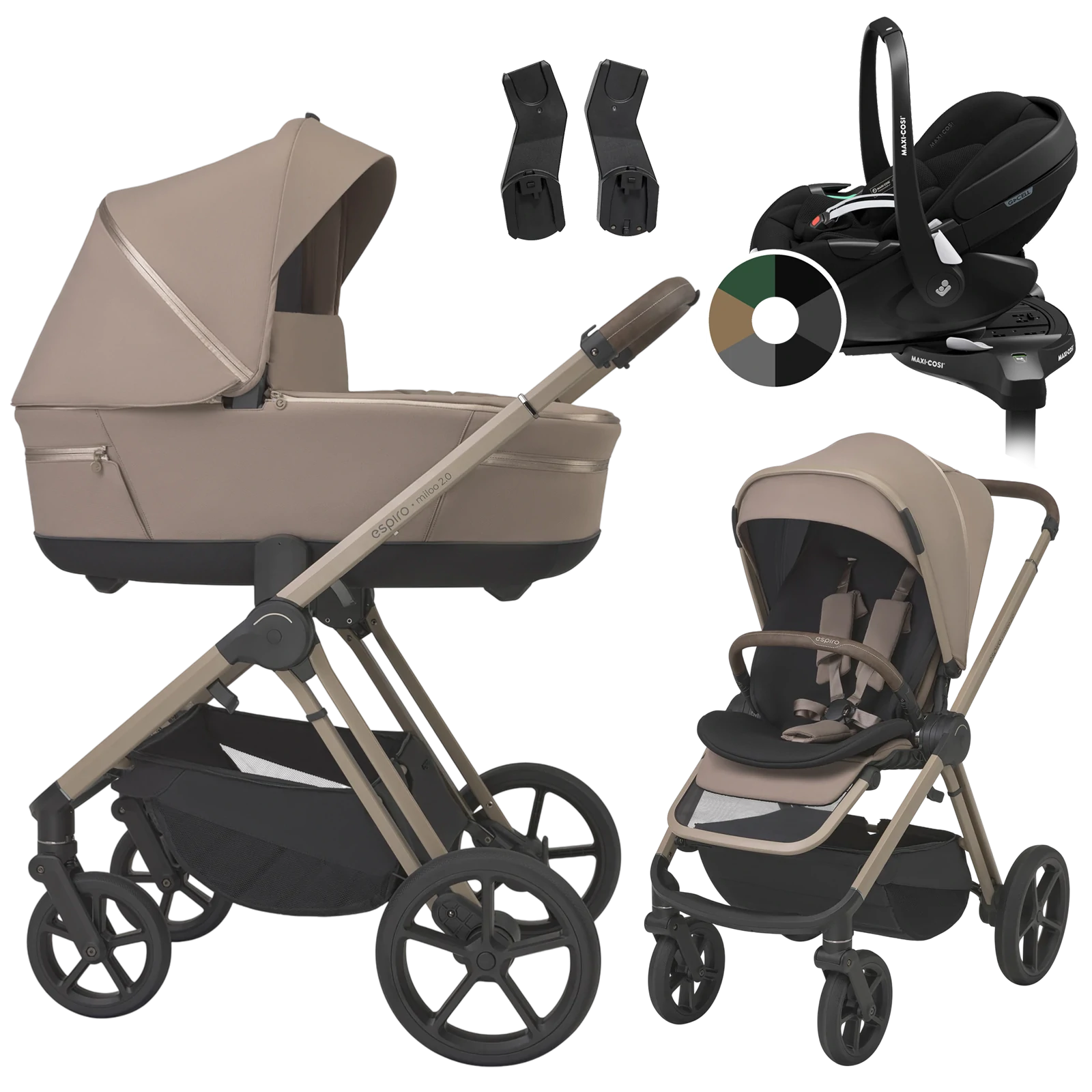Espiro Miloo 2.0 + Maxi-Cosi Pebble 360 Pro2 + baza +GRATIS - 4w1 | 319 Perfect Beige