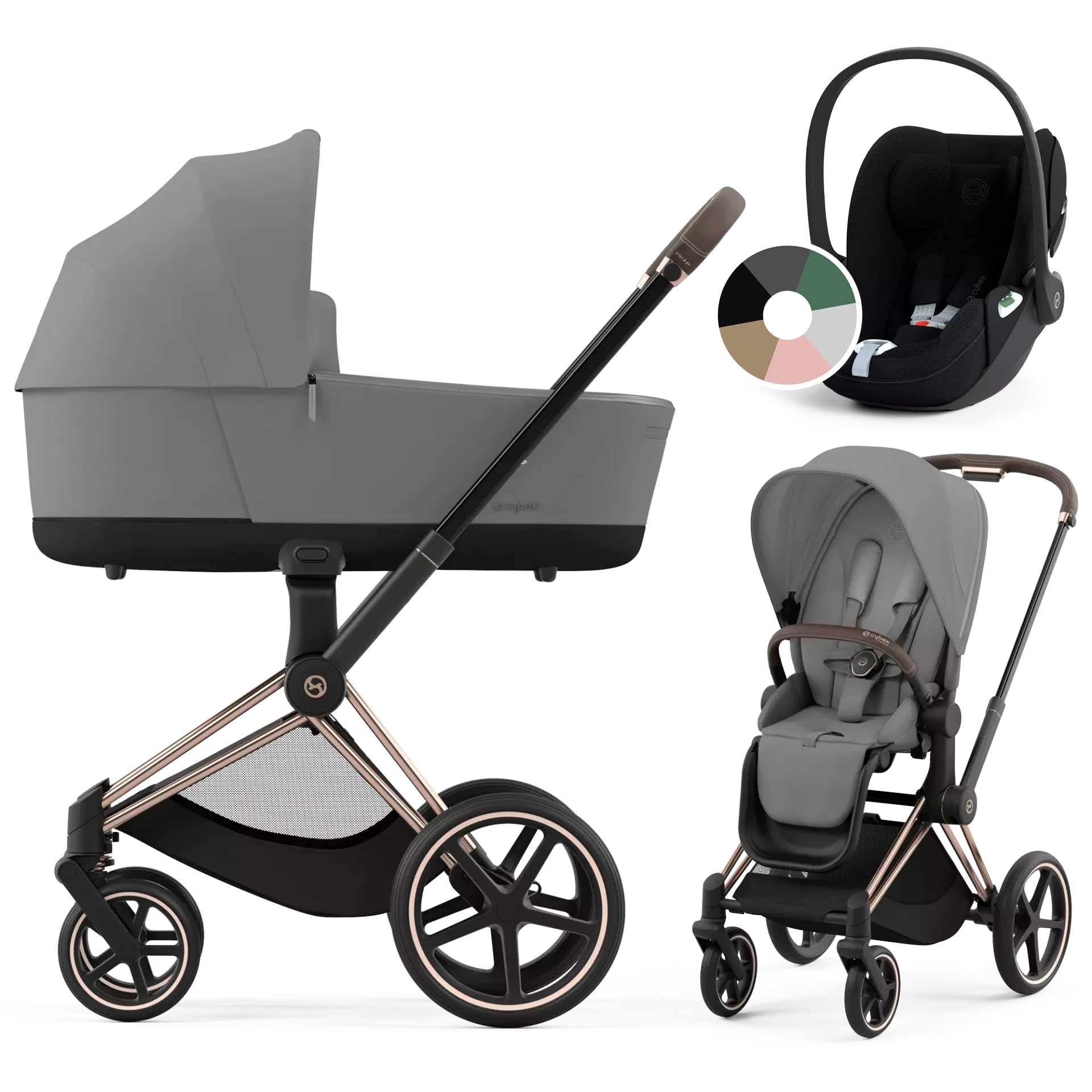 Cybex Priam 4.0 + Cybex Cloud T i-Size - 3w1 | Mirage Grey (Rosegold Frame)