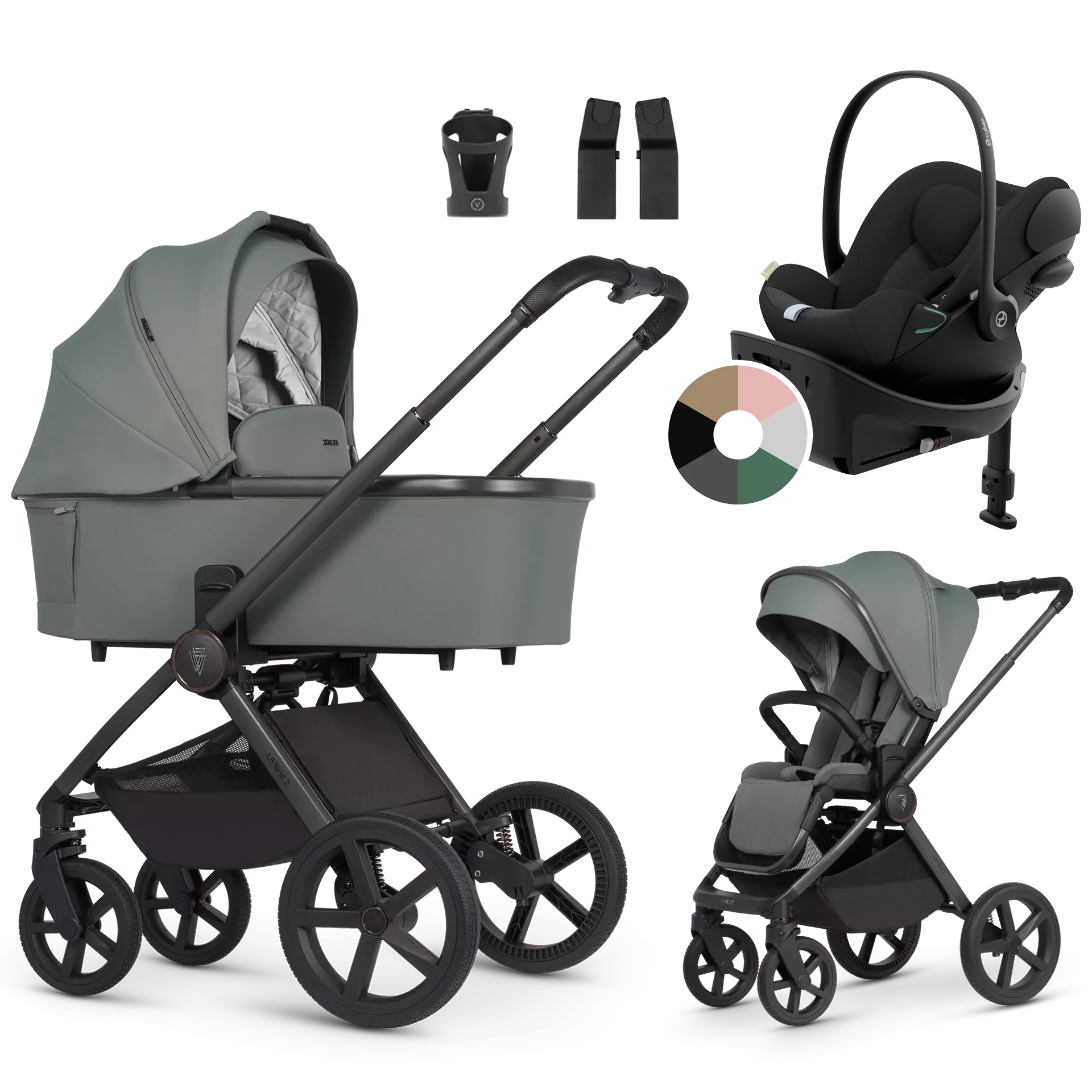Venicci Upline 2 + Cybex Cloud G + baza G +AKCESORIA - 4w1 | Aloe