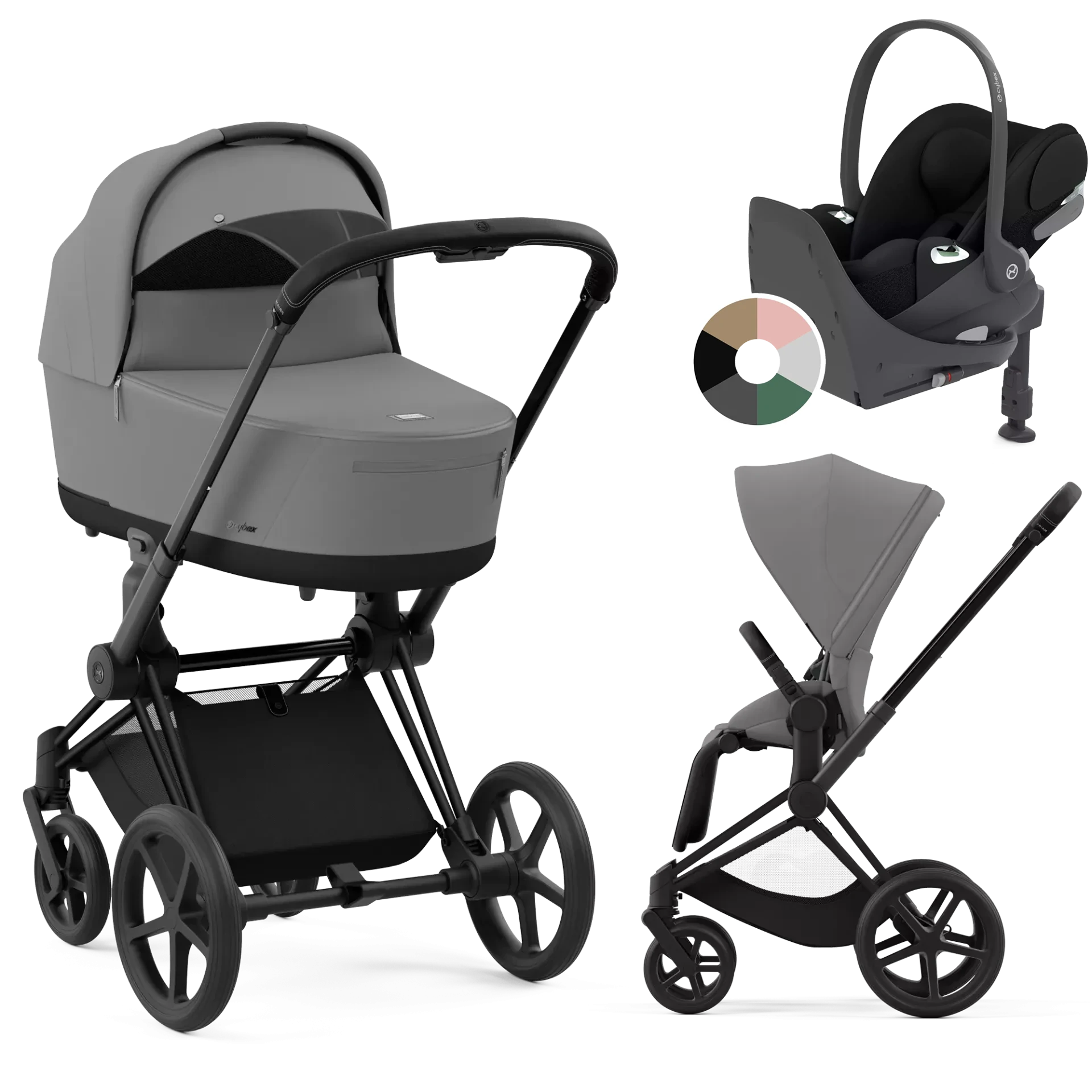 Cybex Priam 4.0 + Cybex Cloud T i-Size + baza T - 4w1 | Mirage Grey (Matt Black Frame)