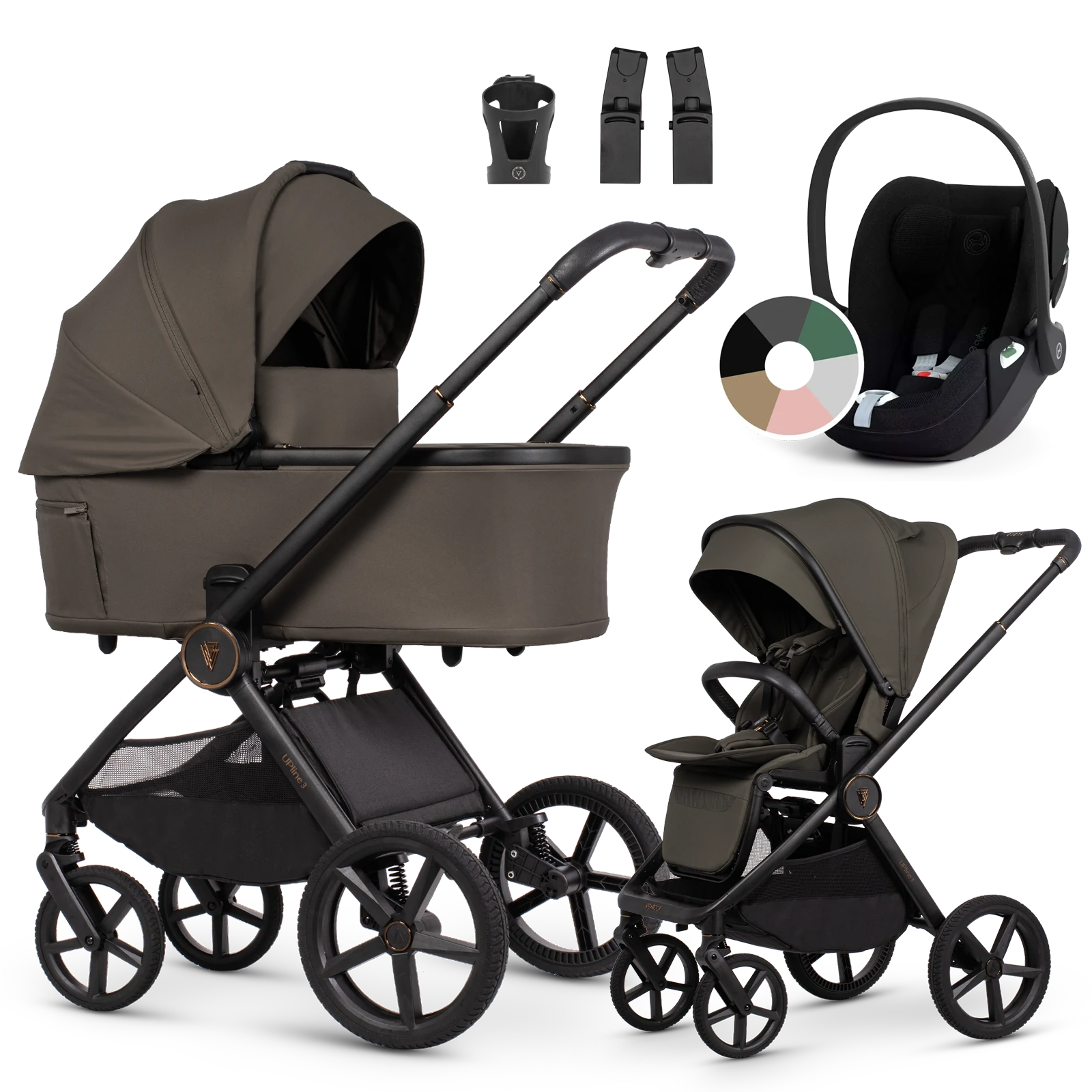 Venicci Upline 3 + Cybex Cloud T i-Size + AKCESORIA - 3w1 | Truffle
