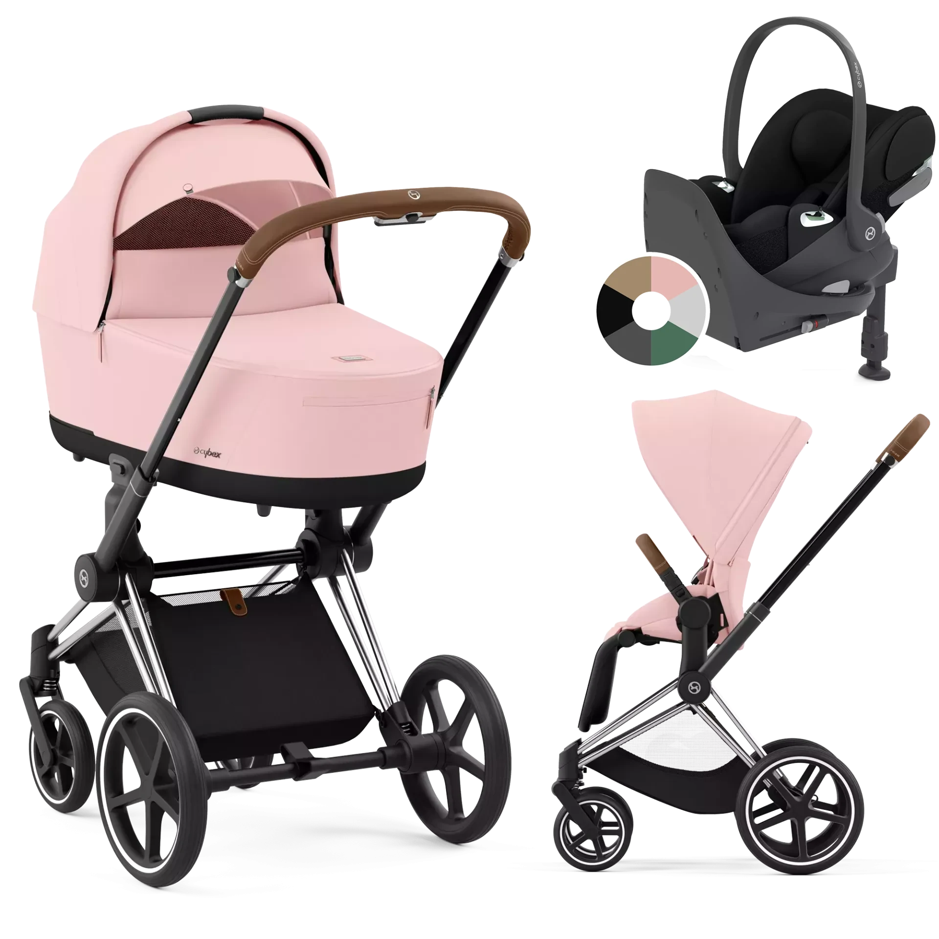 Cybex Priam 4.0 + Cybex Cloud T i-Size + baza T - 4w1 | Peach Pink (Chrome Brown Frame)