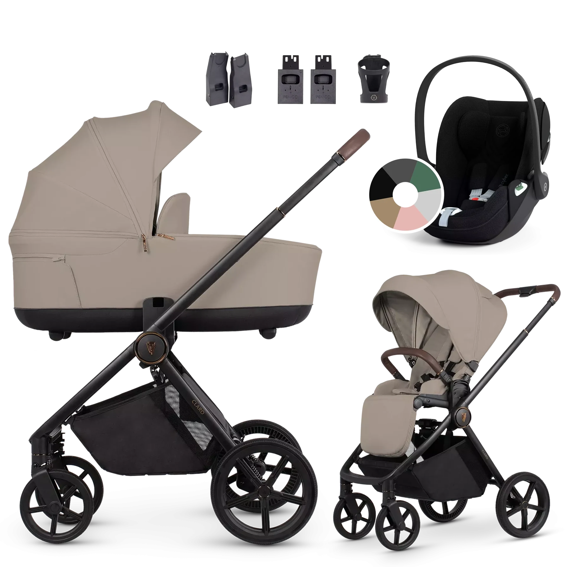 Venicci Claro + Cybex Cloud T i-Size +AKCESORIA - 3w1 | Vanilla