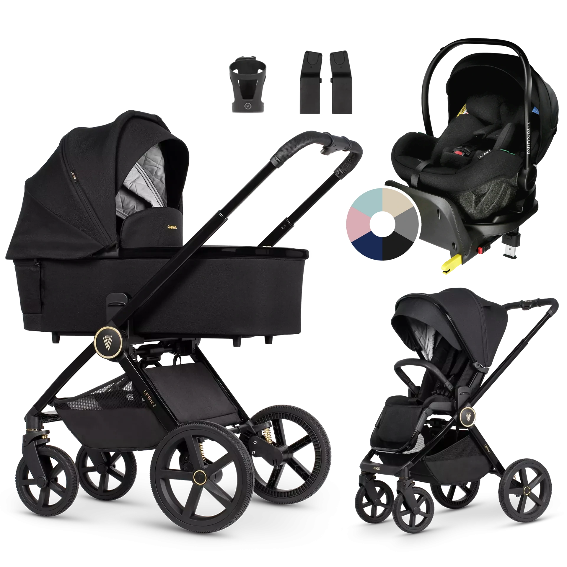 Venicci Upline 2 + Avionaut Pixel Pro 2.0 C + baza IQ Orbit +AKCESORIA - 4w1 | All Black