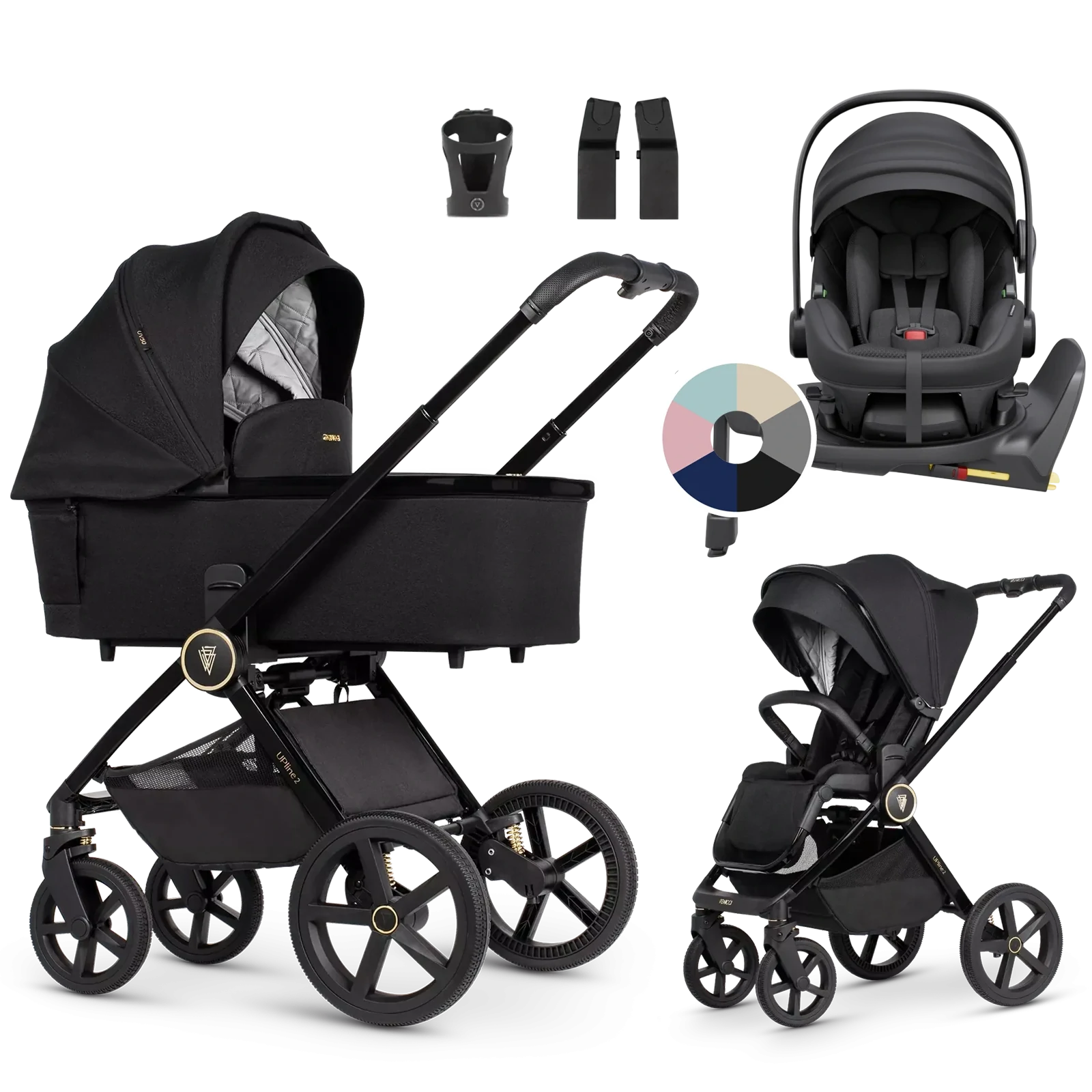 Venicci Upline 2 + Avionaut Pixel 3 + baza IQ Orbit + AKCESORIA - 4w1 | All Black