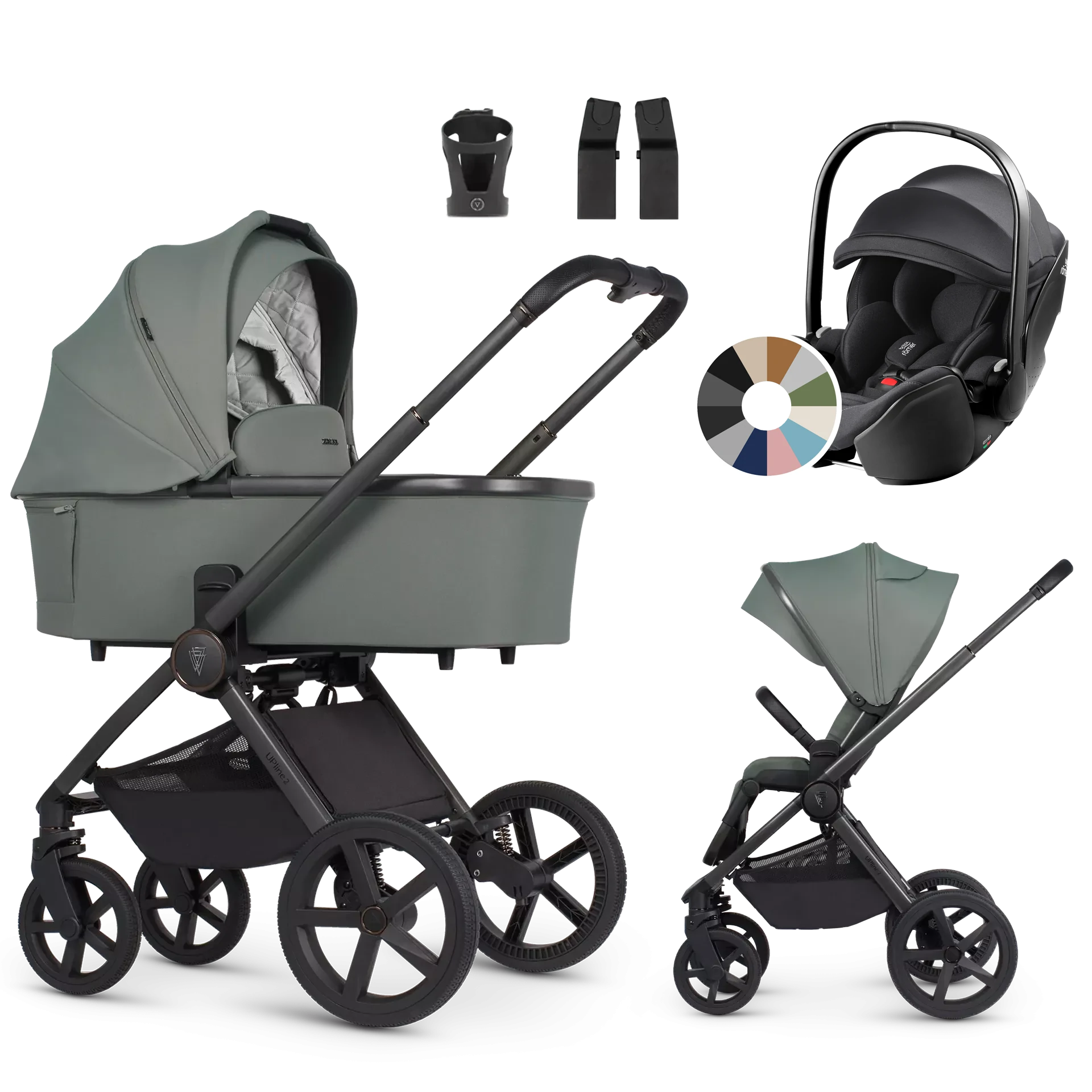 Venicci Upline 2 + Britax Römer Baby-Safe Pro +AKCESORIA - 3w1 | Aloe