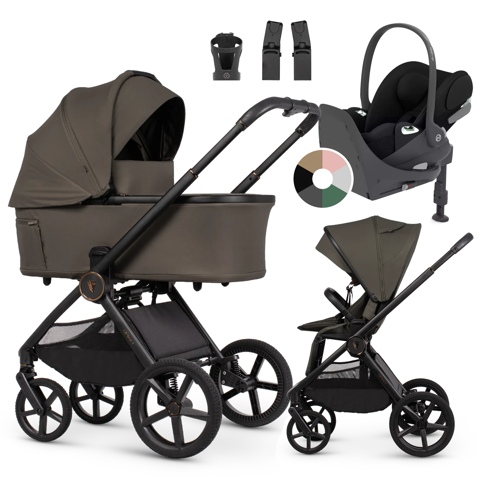 Venicci Upline 3 + Cybex Cloud T + baza T + AKCESORIA - 4w1 | Truffle