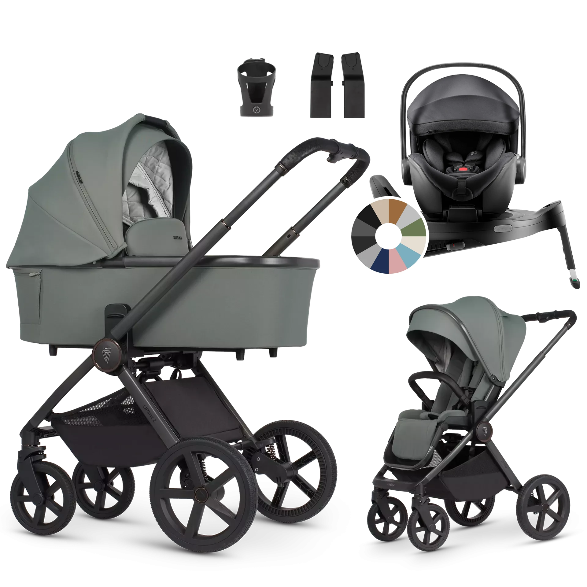 Venicci Upline 2 + Britax Römer Baby-Safe Pro + baza +AKCESORIA - 4w1 | Aloe