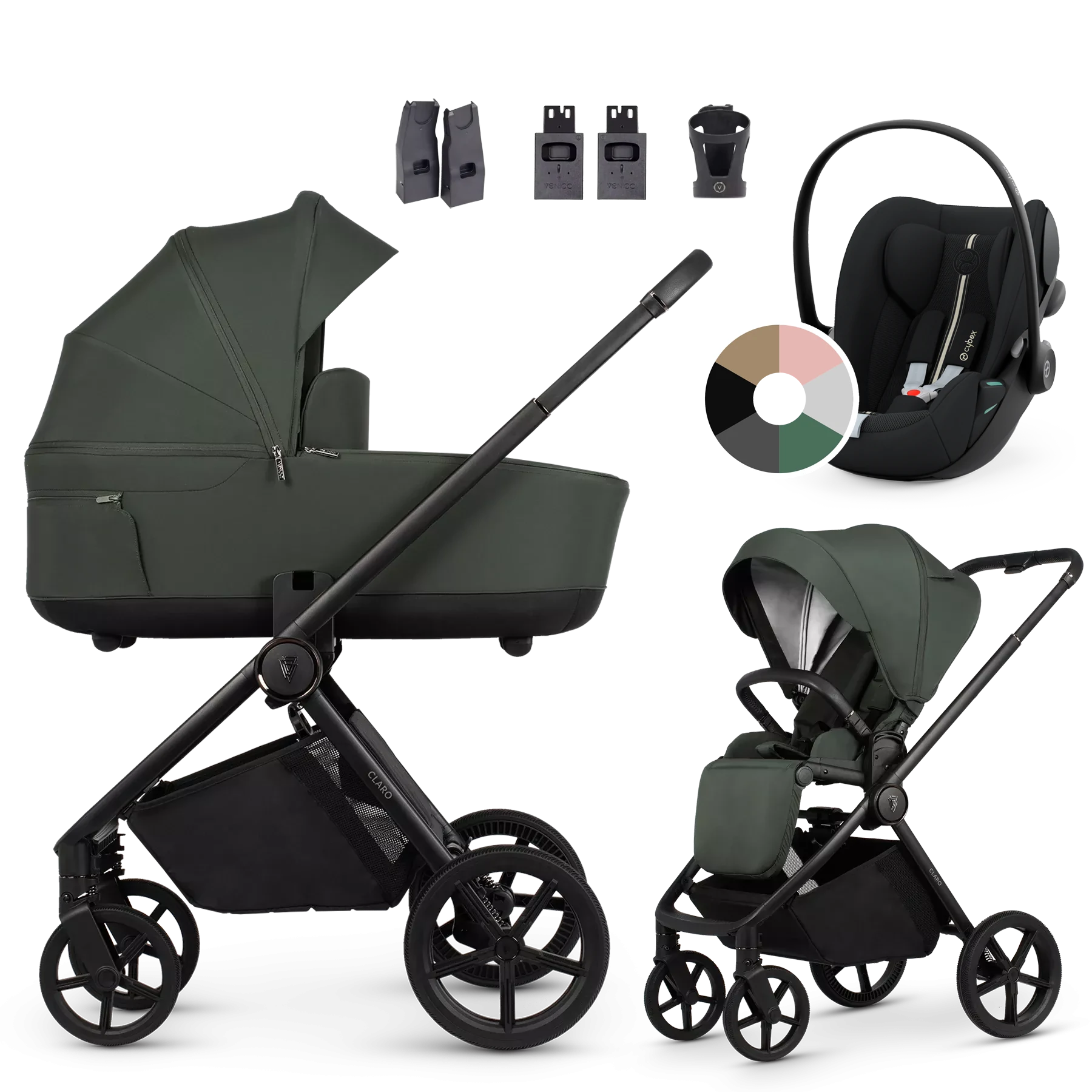 Venicci Claro + Cybex Cloud G i-Size +AKCESORIA - 3w1 | Forest