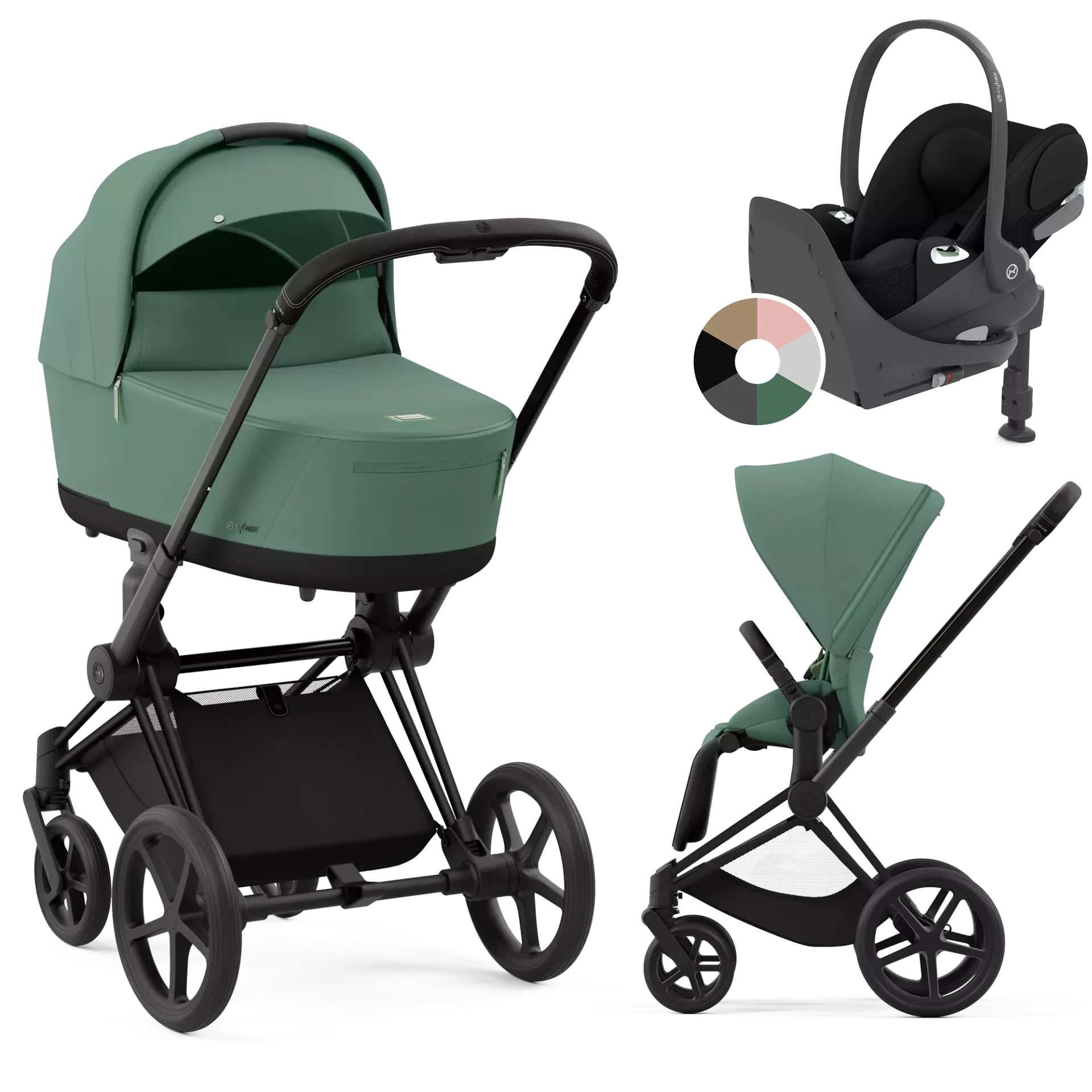 Cybex Priam 4.0 + Cybex Cloud T i-Size + baza T - 4w1 | Leaf Green (Matt Black Frame)
