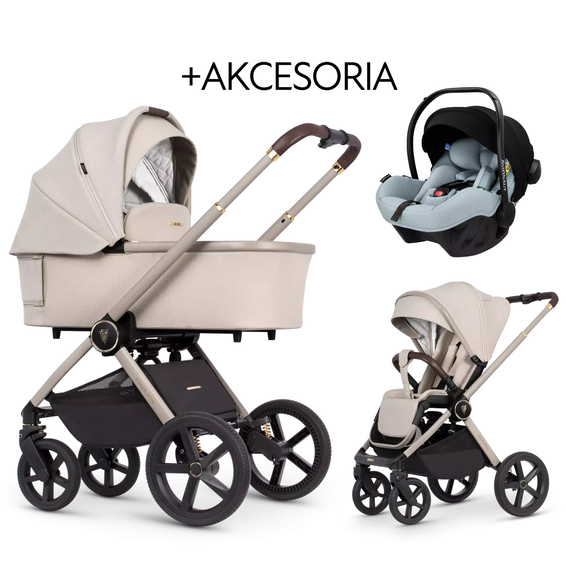 Venicci Tinum Upline + Avionaut Pixel Pro 2.0 C + AKCESORIA - 3w1 | Stone Beige